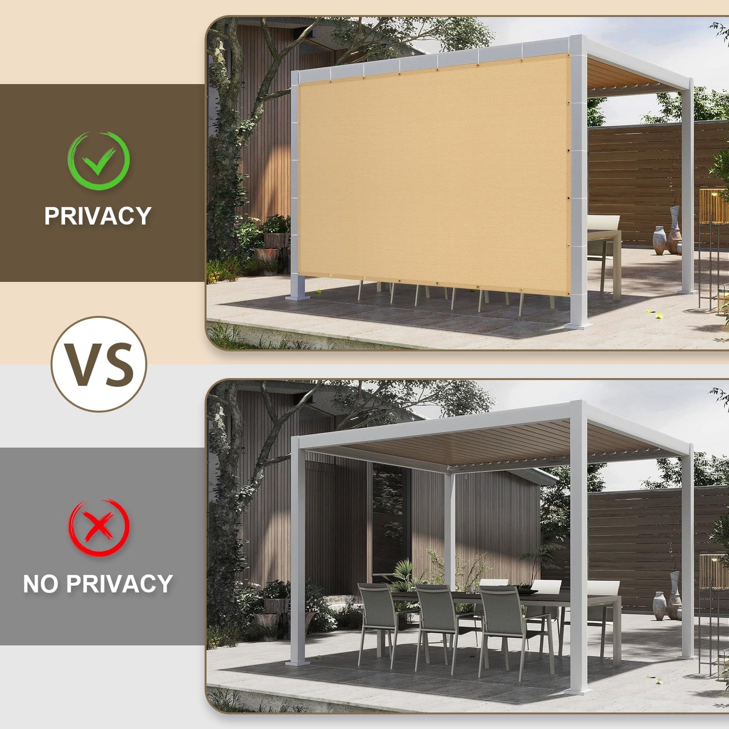 LOVE STORY Shade Cloth 4/6/8/10/12/20FT Sun Shade Screens Fabric Pergola Shade Cover Mesh Tarp with Grommets for Patio Deck Garden, 6'x12' Sand