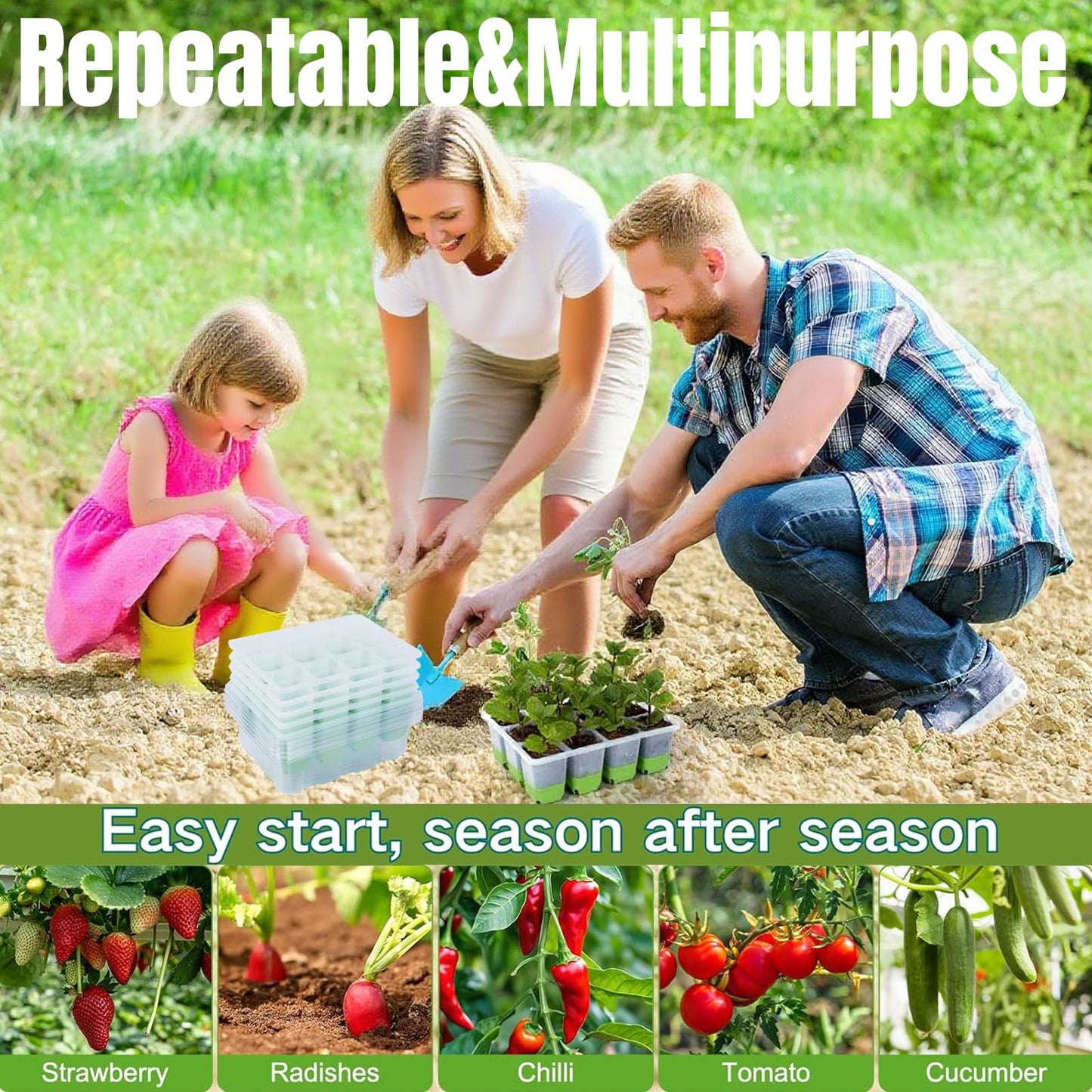 5-Pack Reusable Silicone Seed Starter Kit,Reusable 60Cell Seed Starter Trays with Easy Push-Out Design,Foldable Design for Easy Transplanting,Indoor Gardening Supplies for Vegetables, Flowers & Herbs