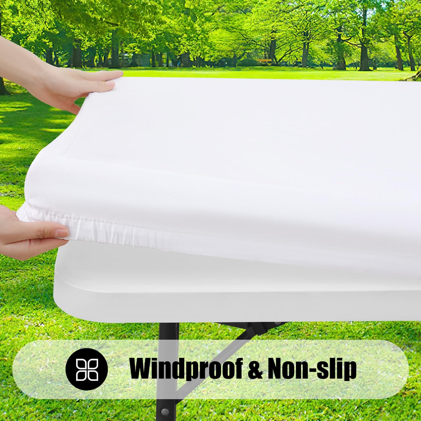 Smiry 2 Pack Rectangle Picnic Table Cloth, Waterproof Elastic Fitted Tablecloths, Washable Polyester Rectangular Patio Table Cover for Camping, Indoor and Outdoor (White, 30"x72")