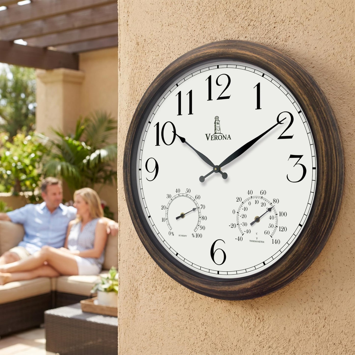 Outdoor Clocks for Patio Large Waterproof with Thermometer - 18 inch Indoor Outdoor Wall Clock with Temperature and Humidity Combo - Weatherproof, Accurate & Easy to Read for Pool, Garden & Home Decor