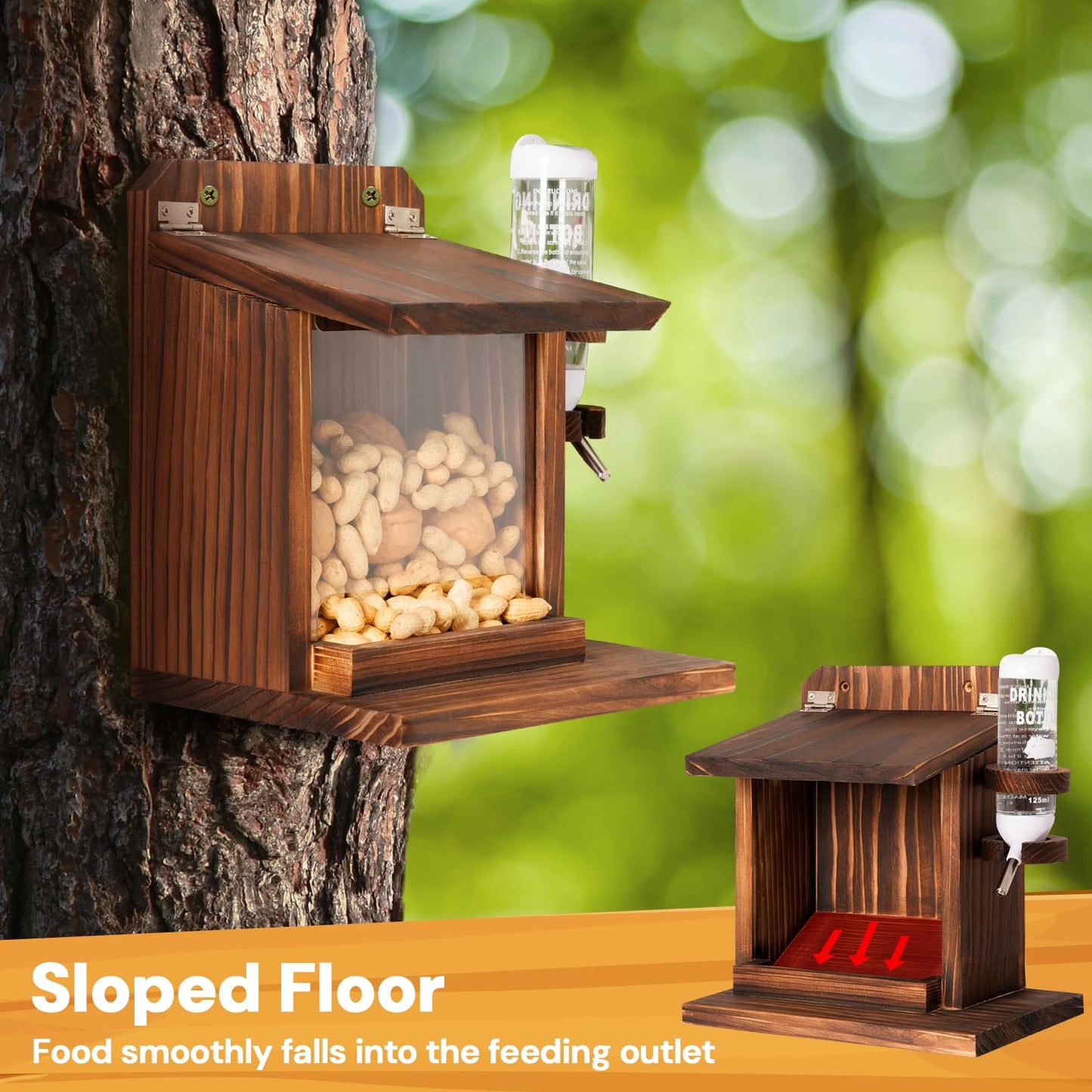 Squirrel Feeder, Squirrel Picnic Table Feeder with Water Feeder, Wooden Squirrel Feeders for Outside, Squirrel House for Corn Peanut