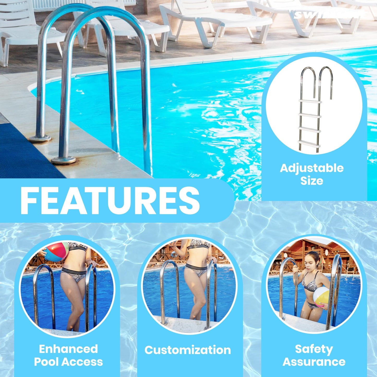 SWIMLINE HYDROTOOLS Stainless Steel Pool Ladder – Heavy Duty Swimming Step Accessory, Above Ground, 72"