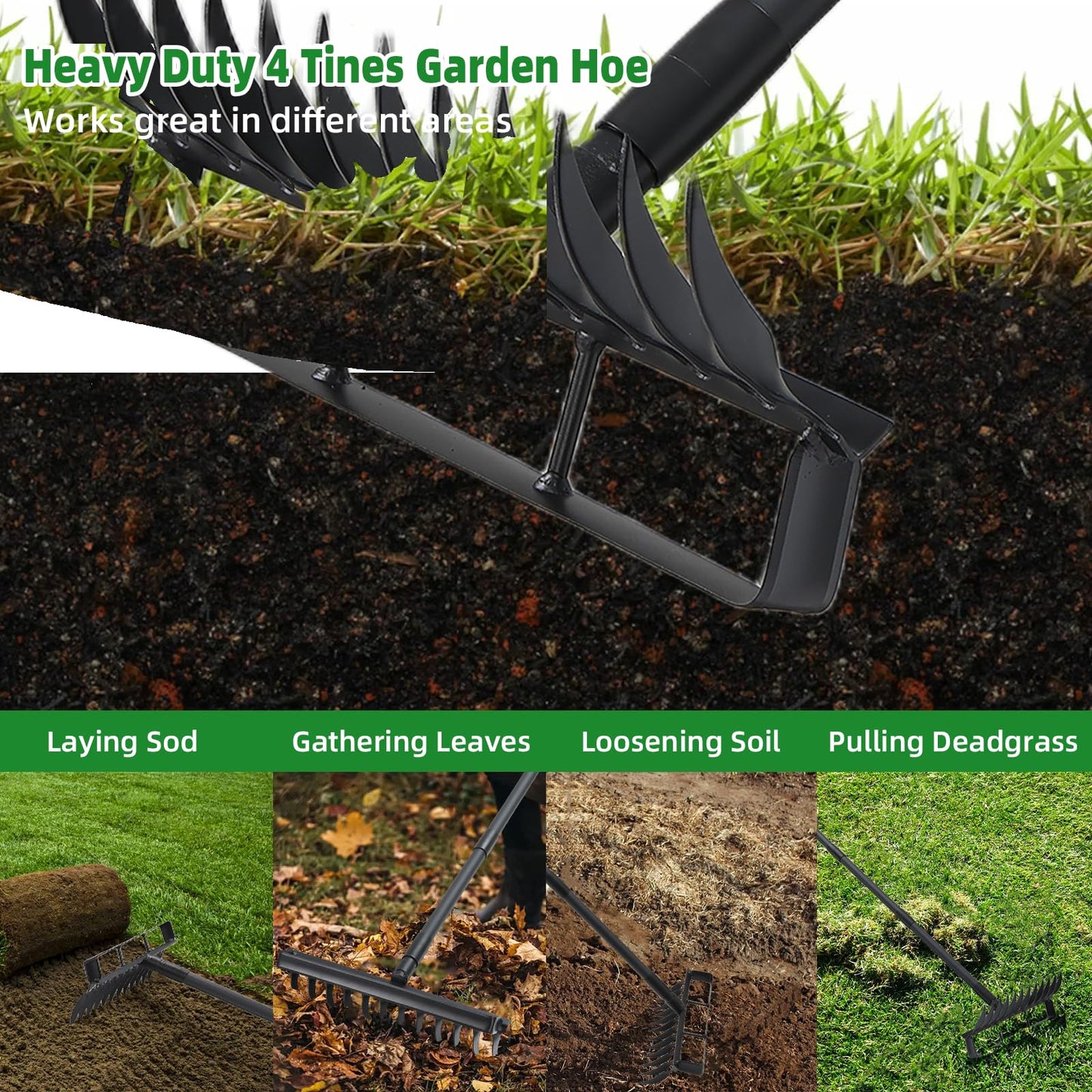 76.8" Garden Hoe and 12 Tines Rake 2-in-1 Garden Tool for Weeding, Garden Cultivator with Adjustable Long Handle Heavy Duty Weed Puller Stirrup Hoe for Ditching, Seeding, Loosening Soil