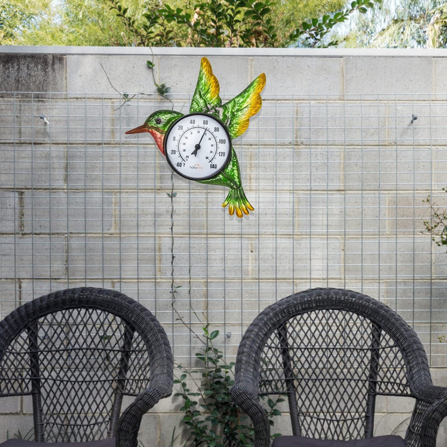 HOBYLUBY Indoor Outdoor Thermometer, Hummingbird Wall-Mounted Thermometer Waterproof for Patio Garden Yard & Living Room, No Battery Needed
