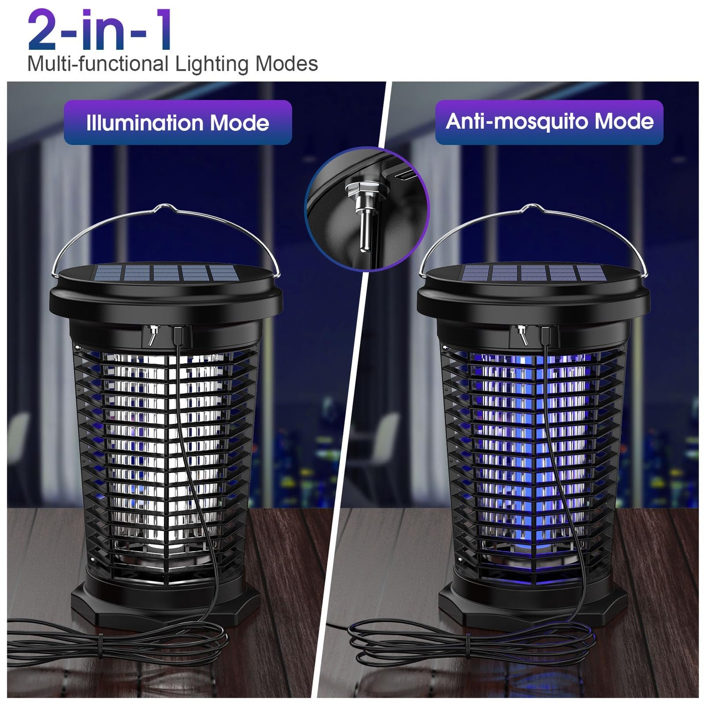Solar Bug Zapper Outdoor & Indoor with 1.5W+4.5W Dual Solar Panel 2026, USB Rechargeable Electric Mosquito Zapper for Flies Gnats Moths, Fly Trap for Home, Patio, Backyard, Camping, Garden