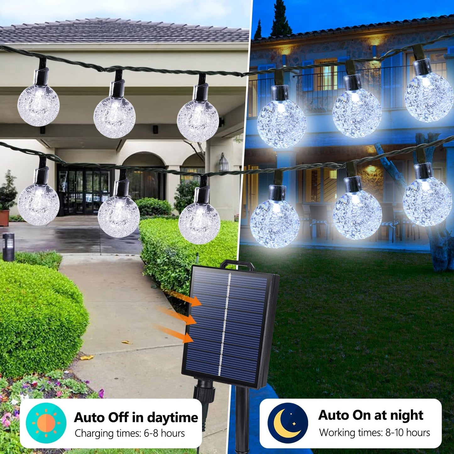 Joomer Solar String Lights Outdoor, 65FT 100LED Globe String Lights 8 Lighting Modes, Waterproof Solar Powered Patio Light for Garden Yard Porch Wedding Party Outdoor Decor (White)