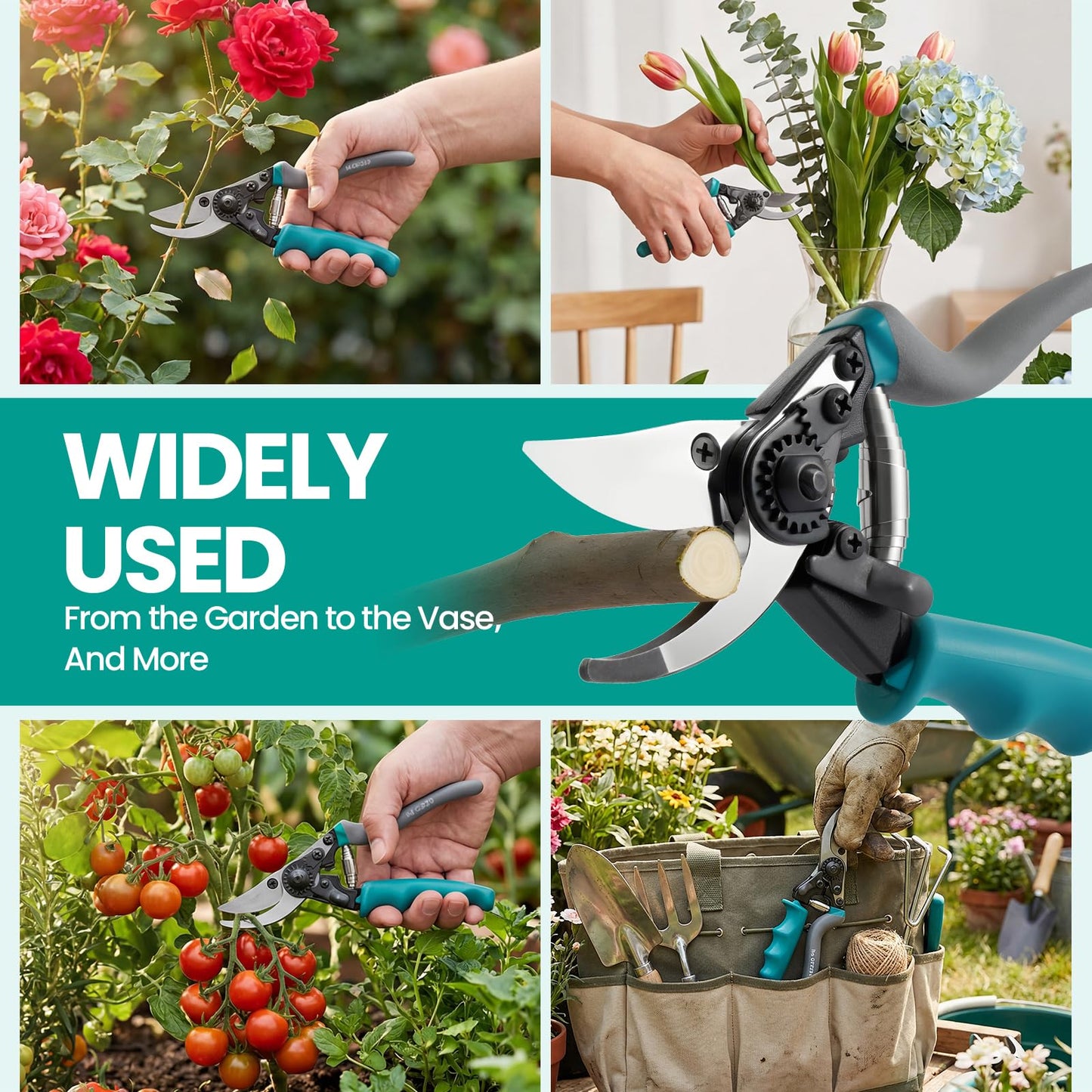 S2U Pruning Shears Heavy Duty - SK5 Carbon Steel Garden Shears for 4/5" Branches, Ergonomic Rotating Handle Tree Trimmers with Extra Blade, Spring & Safety Lock, Professional Hand Pruners & Snips