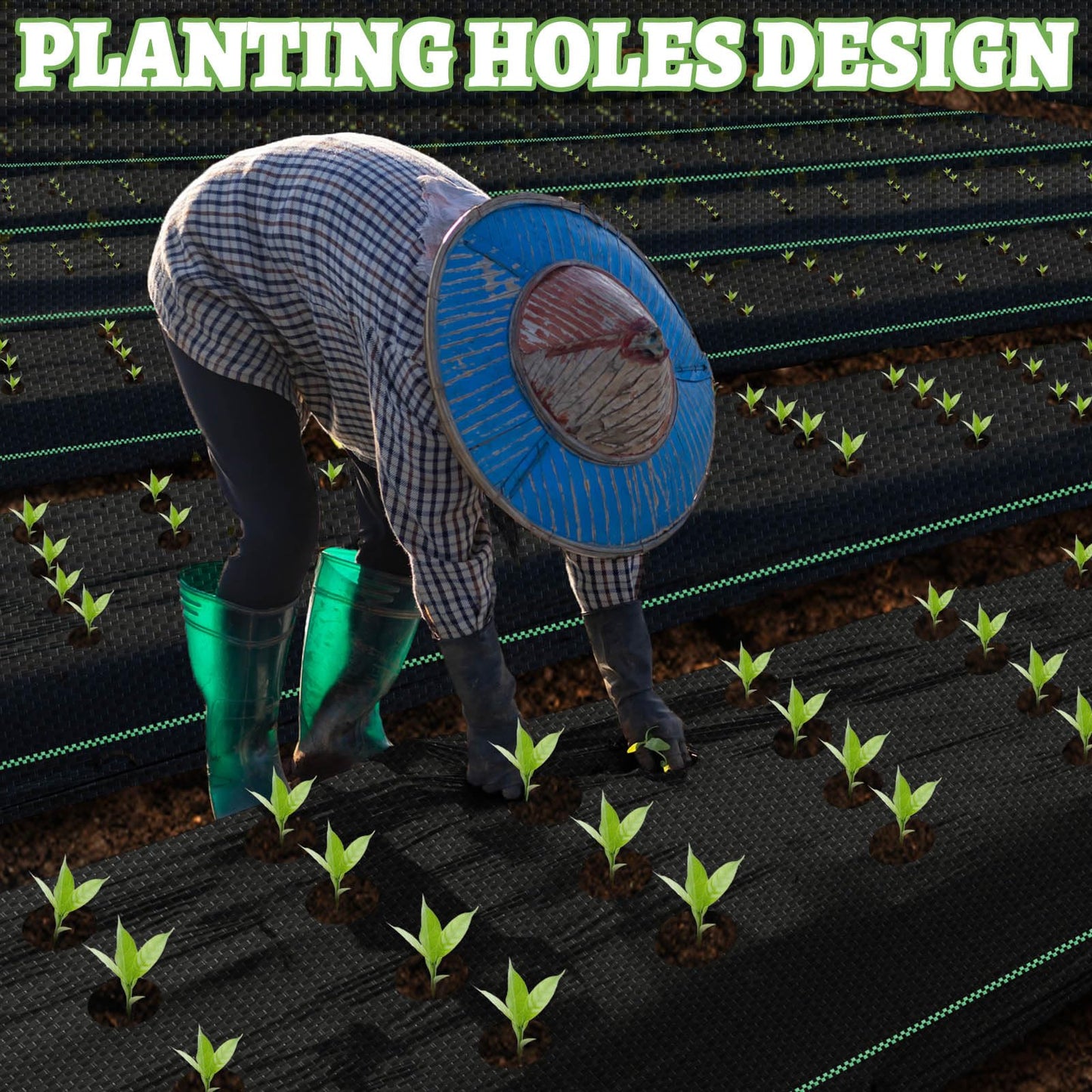 Garden Weed Barrier Landscape Fabric with 132 Planting Holes – 4ft x 33ft Woven Geotextile Fabric,Driveway Fabric,Durable Weed Control Mat with 20 Securing Pegs for Flower Beds, Vegetable Gardens