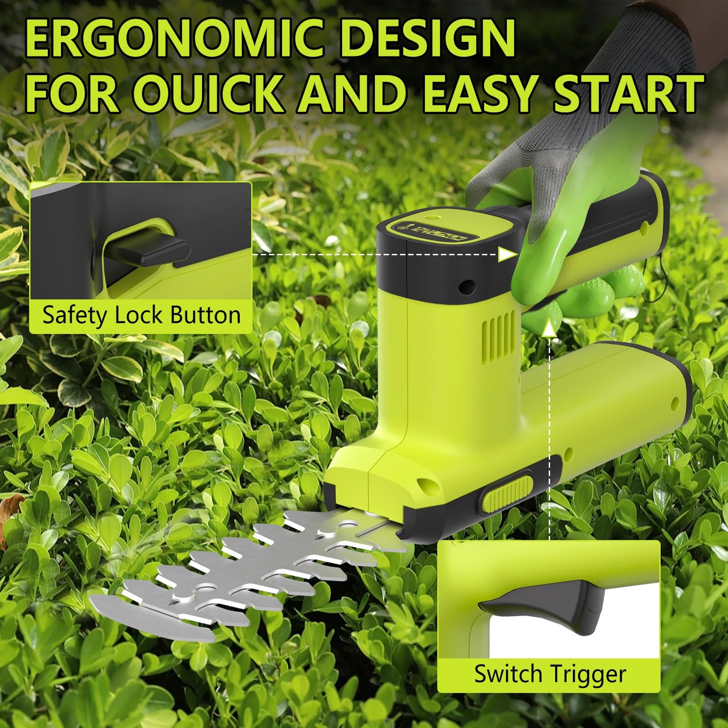 12V Cordless Hedge Trimmer & Grass Shears - 2 in 1 Handheld Small Electric Grass Shear Bush Trimmer, Lightweight Shrubbery Trimmers Battery & Charger Included, Shrub Trimmer for Garden, Yard, Lawn