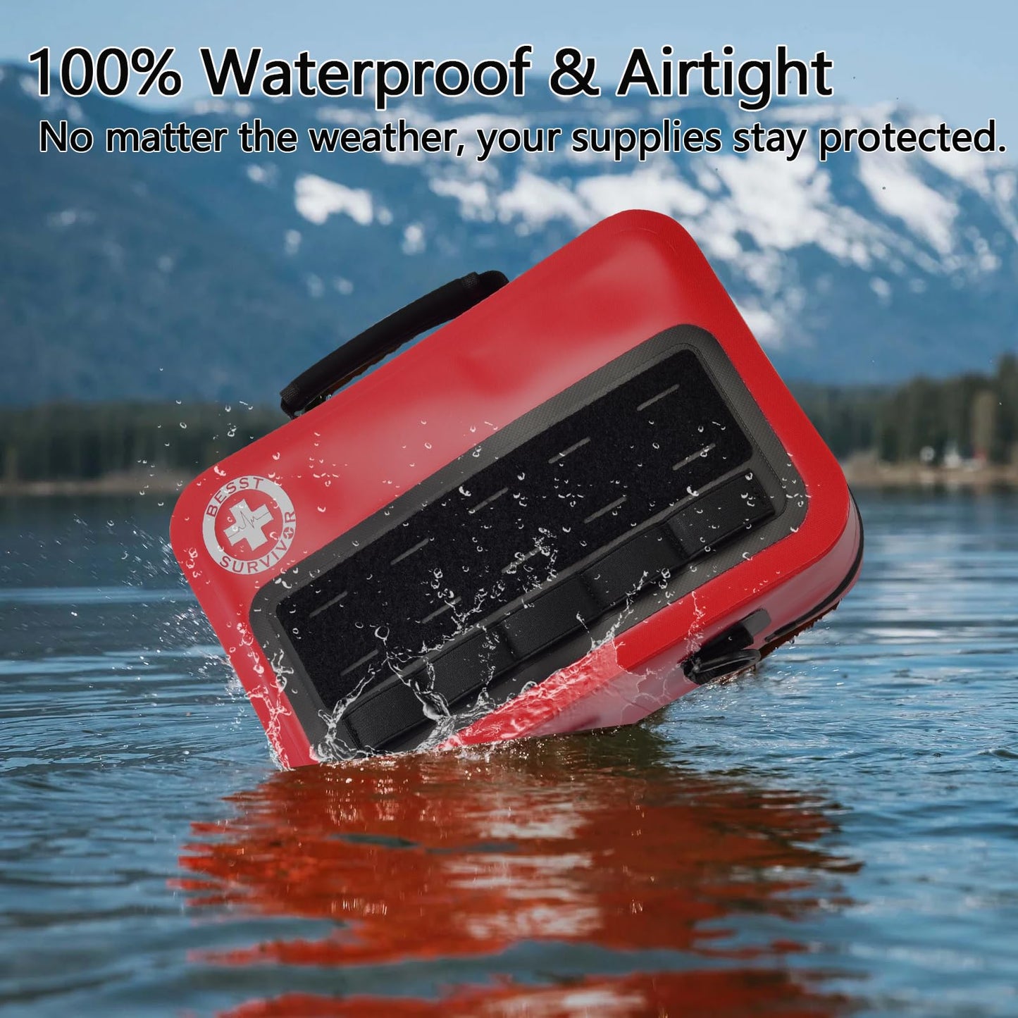 Besst Survivor 348-Piece Waterproof First Aid Kit- Comprehensive Trauma Kit for Marine/Boating/Camping/Hurricanes, Car & Home Emergency Medical Kits with Labeled Compartments, MOLLE System & CPR Kit