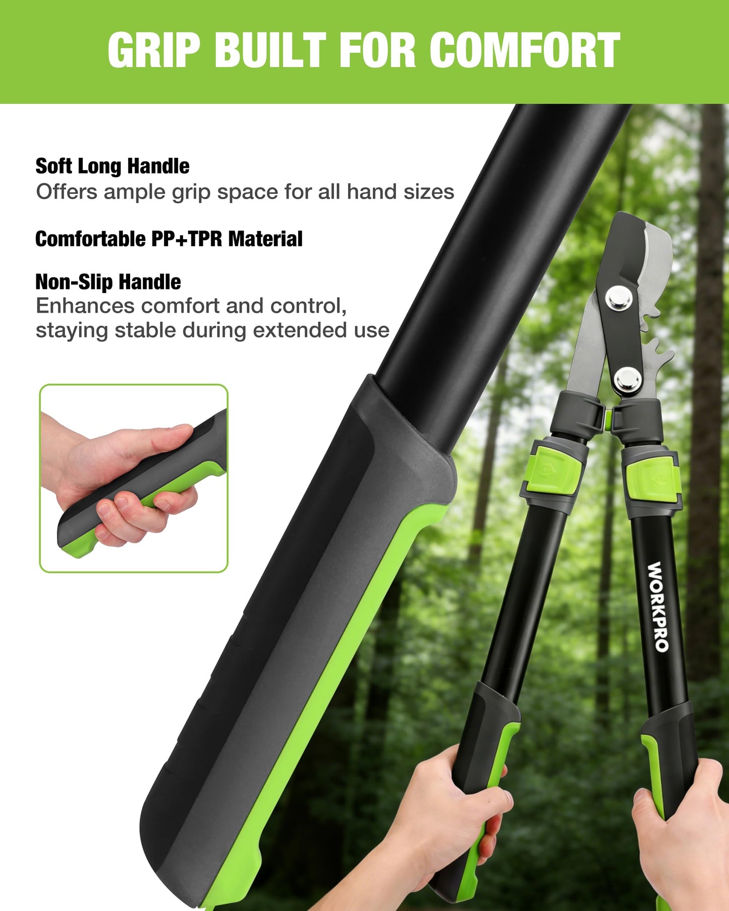 WORKPRO Extendable Bypass Lopper for Gardening, 25-37" Branch Cutter with 1.5" Cutting Capacity, Heavy Duty Pruning Shear Featuring Gear System for Tree Trimming, Tree Cutter Handheld with SK5 Blade