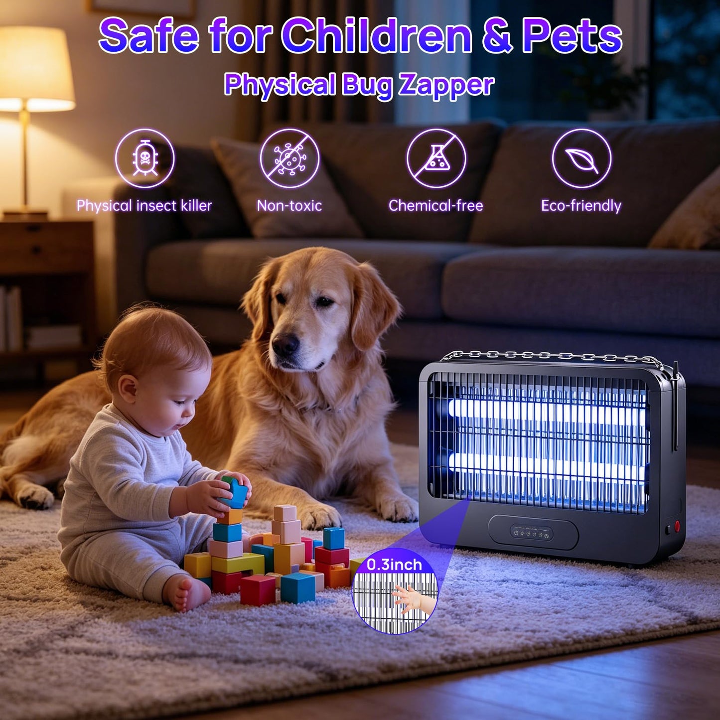 Electric Bug Zapper Indoor, Mosquito Zapper with 2 Extra Replacement Bulbs, Fly, Mosquito Killer and Repellent with Double-Voltage Grid 3500V & Remote, for Patio Yard Home Kitchen