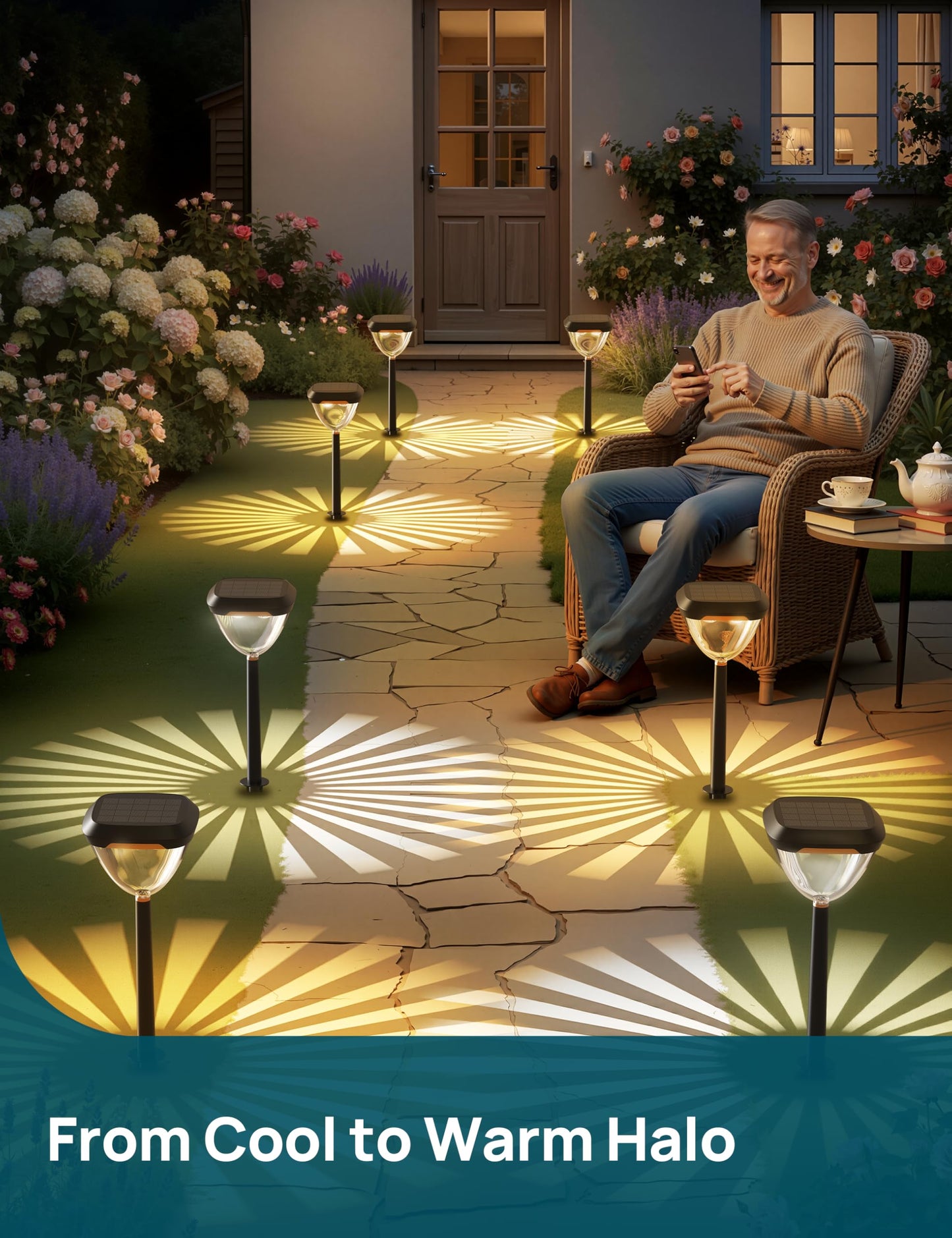 Linkind Smart Solar Pathway Lights SP6, App/Voice Control Solar Lights Outdoor Waterproof, 43+ Preset Scenes, Cool/Warm White/Color-Changing Outdoor Garden Lights for Yard, Patio, 4 Pack