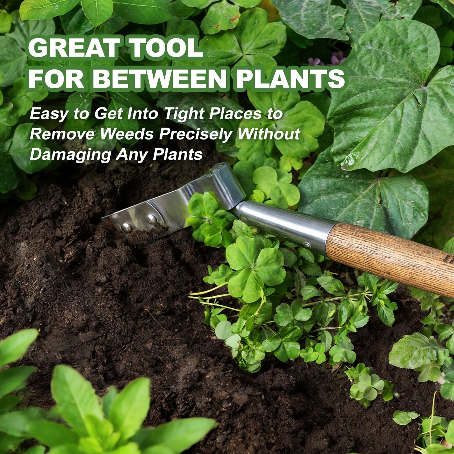 Haliaeetus Scuffle Hoe, 16.8'' Stirrup Hoe for Weeding Precisely in Raised Bed, Stainless Steel Action Hoe for Weeding in Push-Pull Motion, Hula Hoe with Compact Size for Weeding in Between Plants