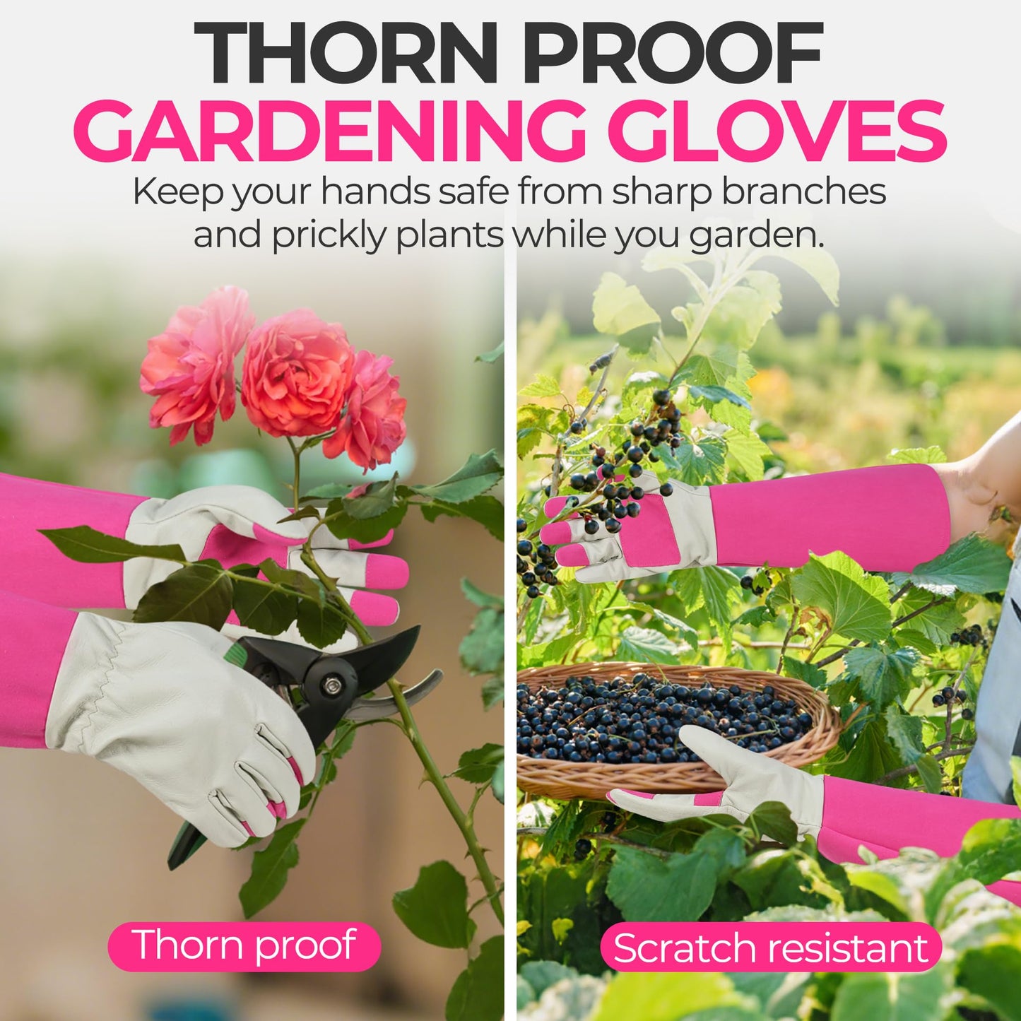 HANDLANDY Rose Pruning Gardening Gloves for Men & Women, Thornproof Long Gauntlet Gloves, Pigskin Leather - Breathable & Durability (Small)