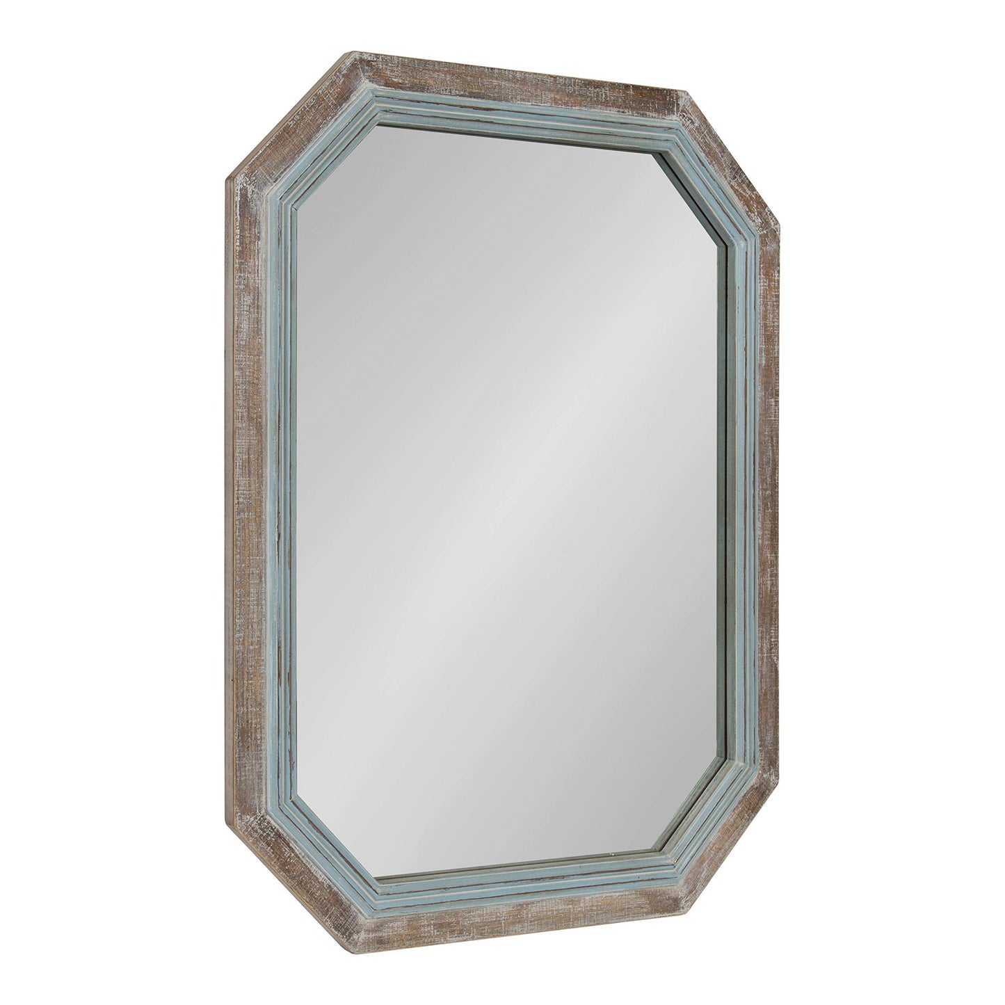 Kate and Laurel Palmer Large Rustic Octagon Wall Mirror, 36" x 28", Coastal Blue and Rustic Brown, Distressed Two-Tone Farmhouse Wall Accent