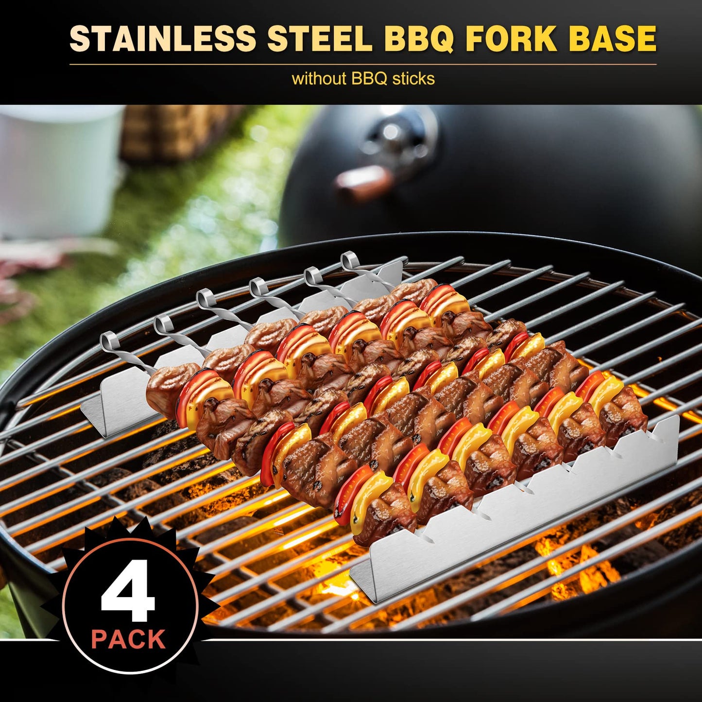 4 Pcs Skewers Holder Stainless Steel Shish Kabob Rack BBQ Long Skewers Rack for Round Flat Wood Metal Bamboo Grilling Accessories 12 Inch