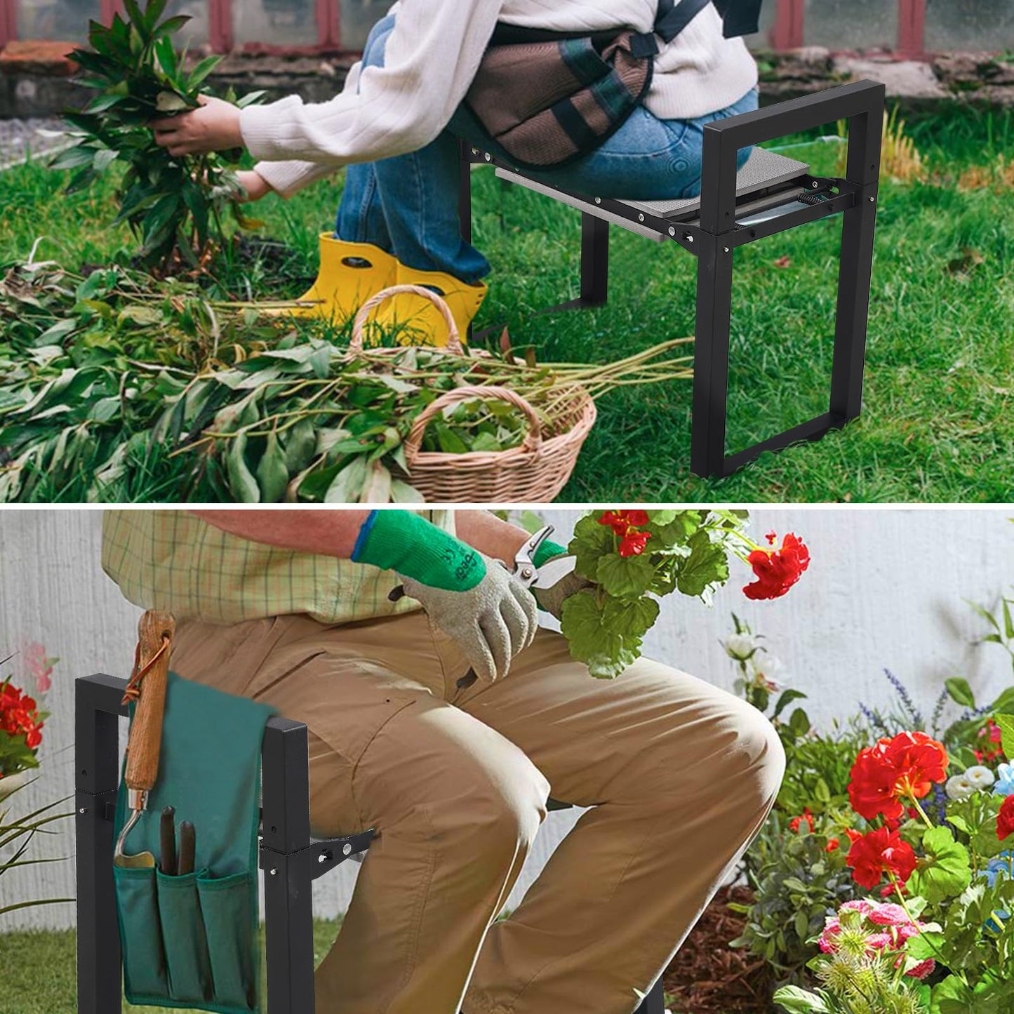 JAOTREL Garden Kneeler and Seat, Foldable Garden Stool 400lbs Heavy Duty Garden Tools Protects Knees and Back, Women and Men Seniors Gardener,Large 19.7"x10"x18.5"