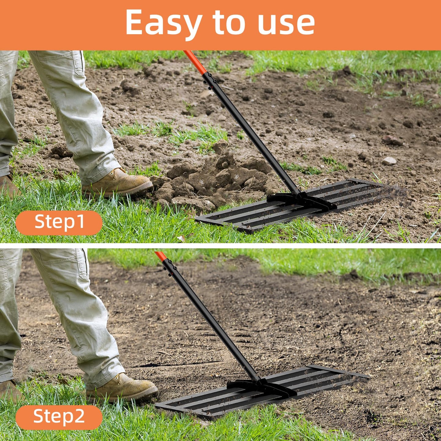 Lawn Leveling Rake 30"x10", Heavy-Duty Stainless Steel Yard Leveling Rake, Professional Soil Leveling Tool for Pastures, Golf Lawns, Gardens, Yards (Black)