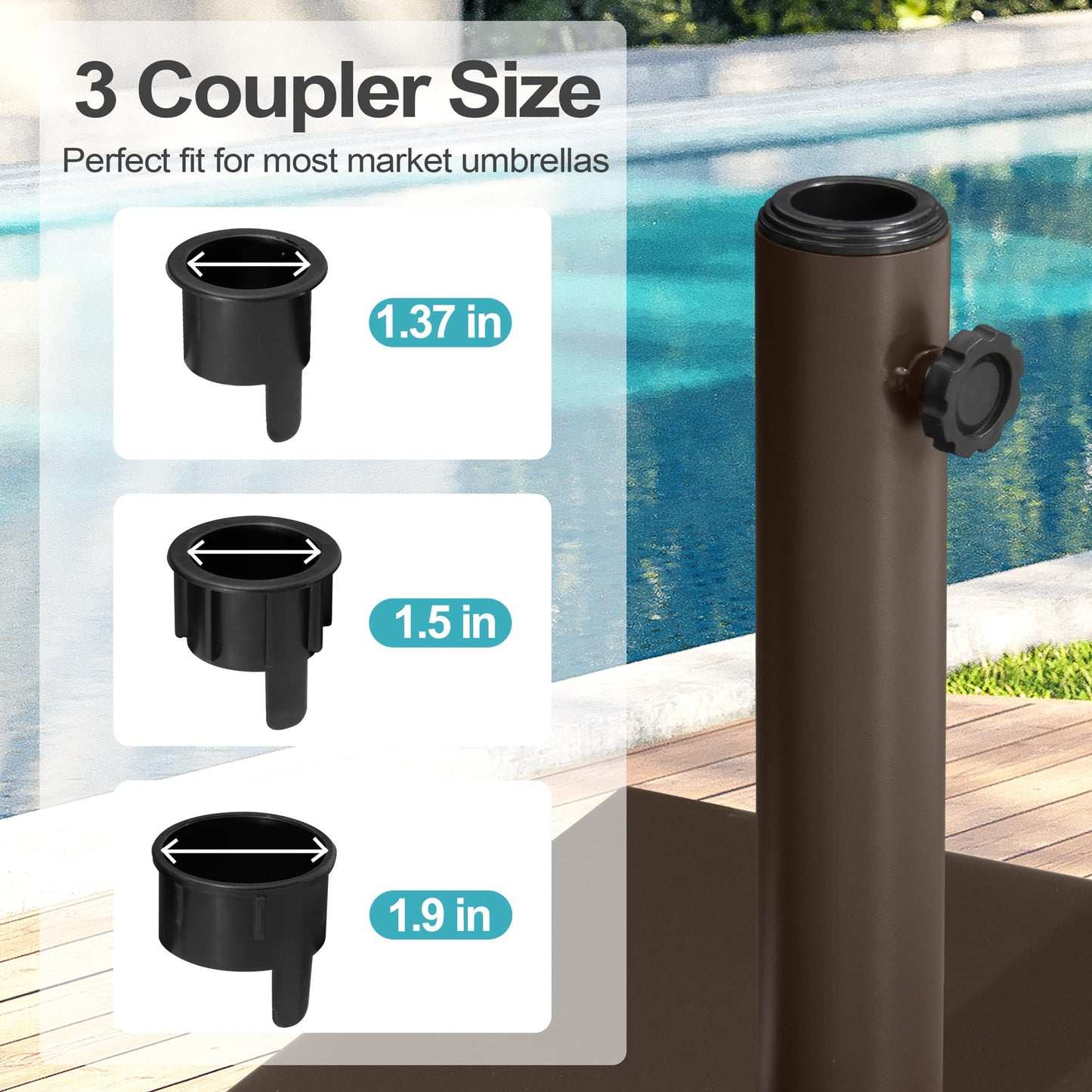 VredHom Patio Umbrella Base 40lbs Outdoor Umbrella Stand with Wheels, Heavy Duty Square Concrete Stand Market Umbrella, Brown
