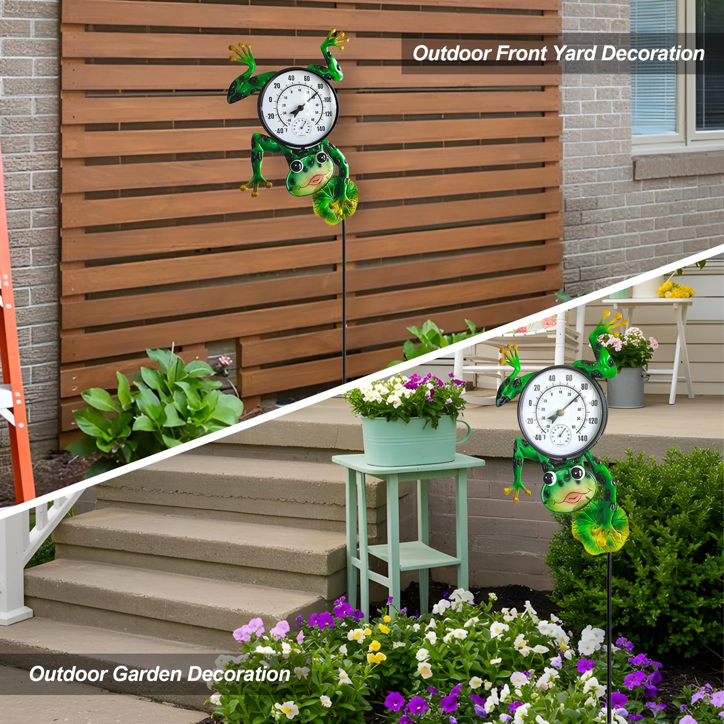 Senflame Outdoor Thermometer for Patio - Frog Garden Stake Thermometer with Decorative Design - 44 inch Outside Temperature Gauge for Yard - Easy to Read, Durable & Weatherproof - Garden Decor