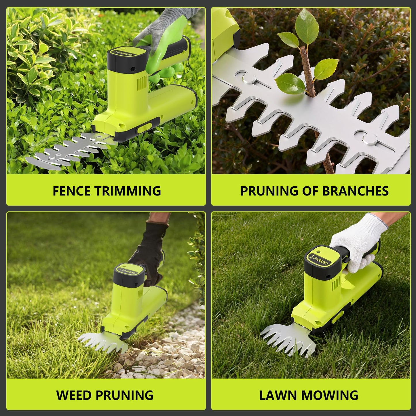 12V Cordless Hedge Trimmer & Grass Shears - 2 in 1 Handheld Small Electric Grass Shear Bush Trimmer, Lightweight Shrubbery Trimmers Battery & Charger Included, Shrub Trimmer for Garden, Yard, Lawn