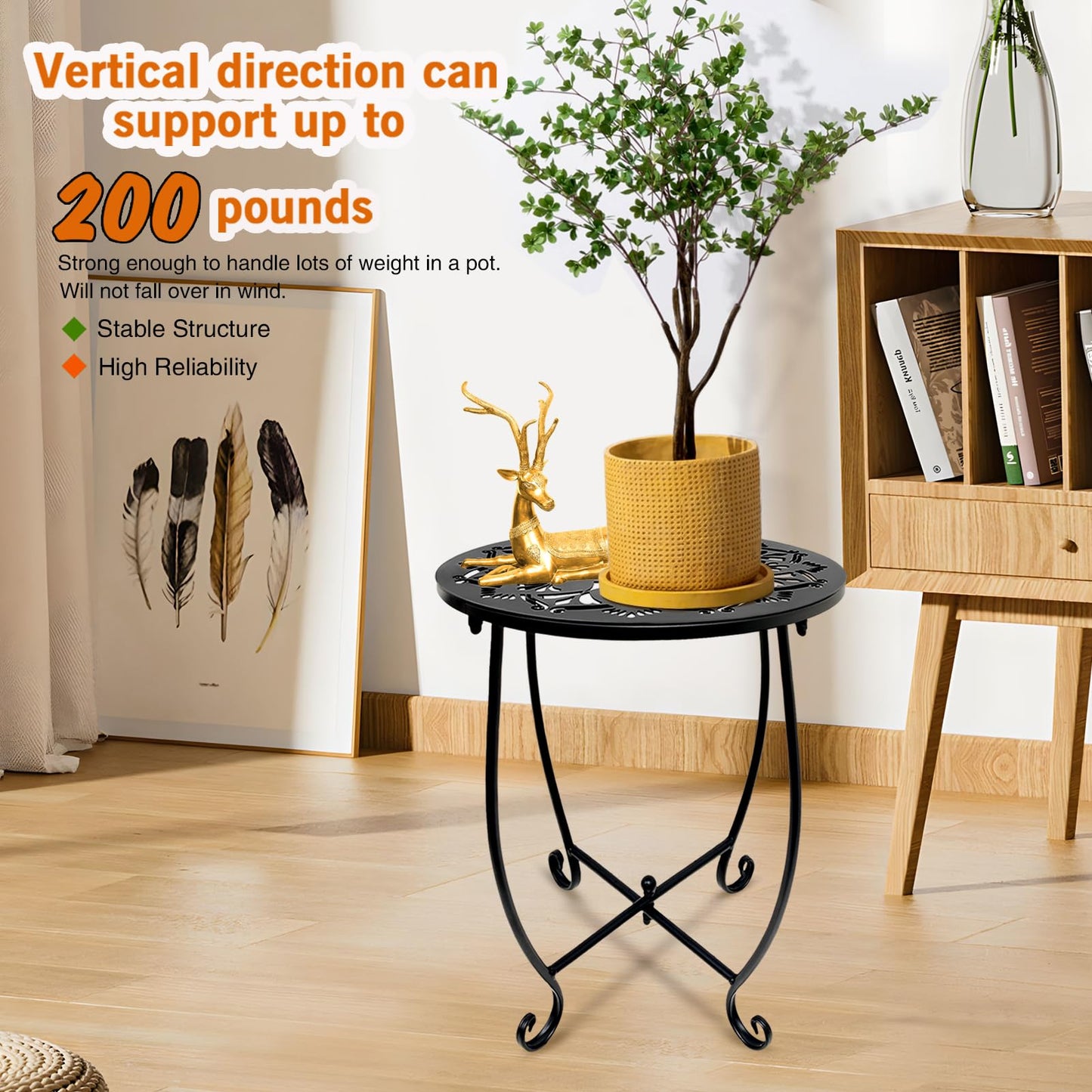 Fashion&cool 2 Pack Outdoor Side Tables, 14" Round Patio Side Table, Weather Resistant Metal Outdoor End Table Side Table for Patio Yard Porch Balcony Garden Bedside, Plant Stand for Indoor Outdoor