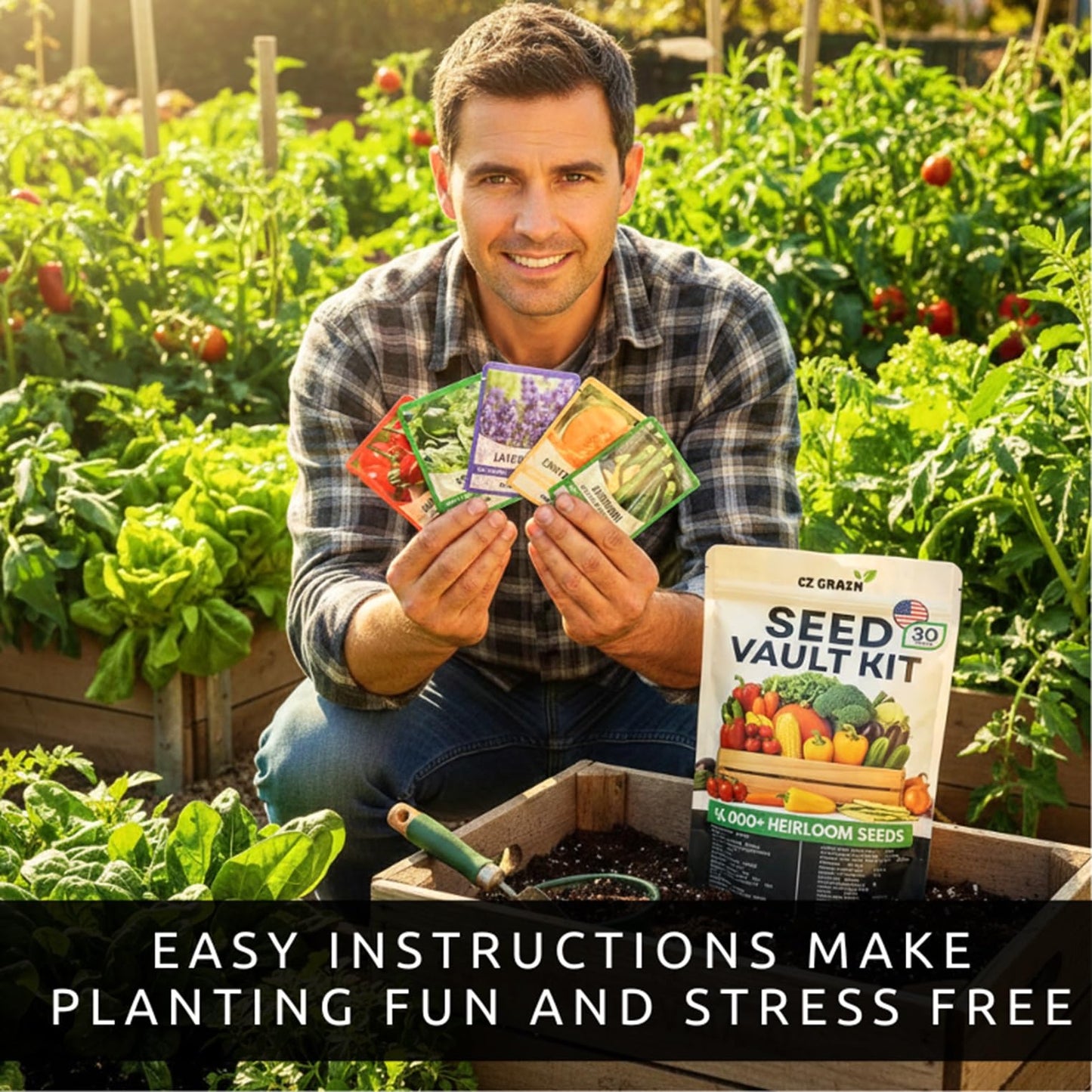 Vegetable & Herb Seed Vault Kit – 30 Variety Heirloom Garden Seed Packets – 16,000+ Non-GMO Seeds for Planting – Survival Garden Starter Set – 30 Plant Markers Included