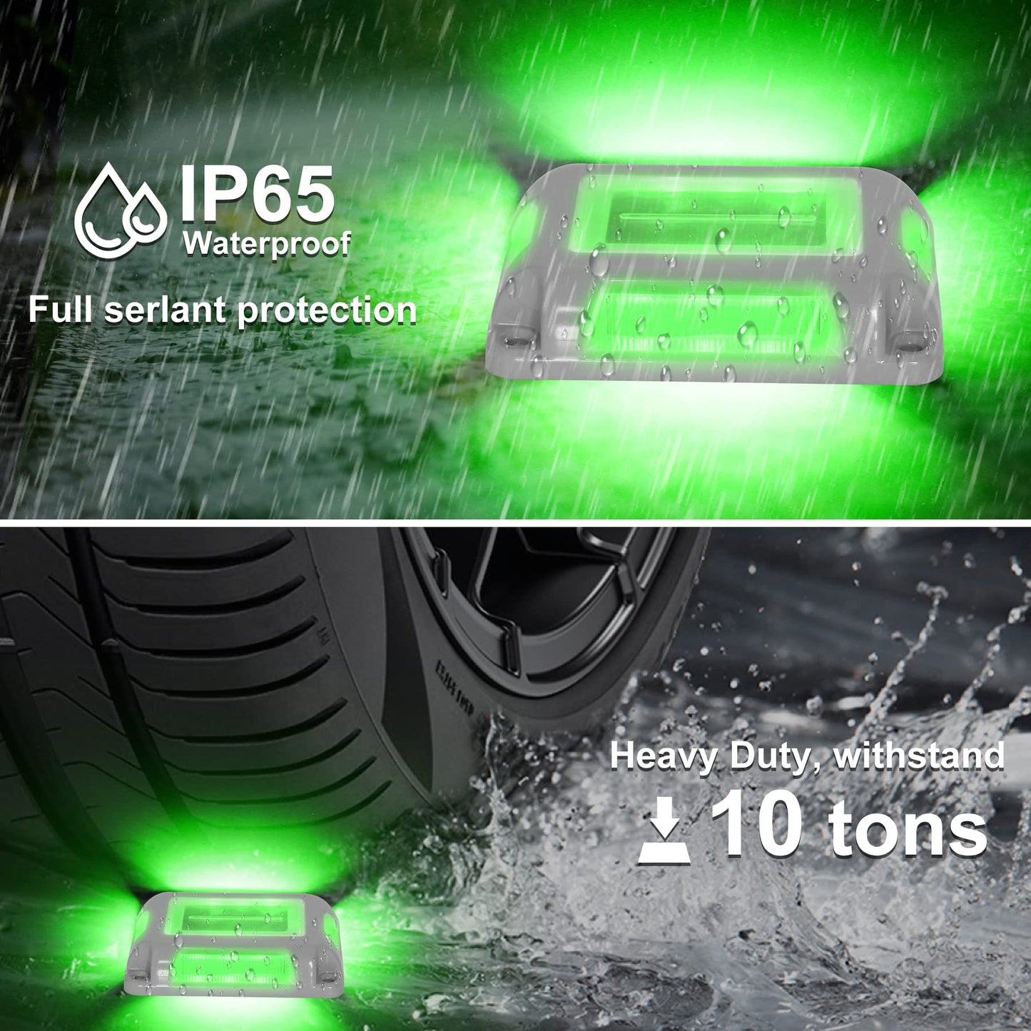 CREPOW Solar Green Deck Lights Driveway Dock Lights St. Patrick's Day Decor Light- 8 Packs Waterproof 1200mAh Outdoor LED Aluminum Dock Lighting Road Markers for Driveway Sidewalk Garden Pathway Yard