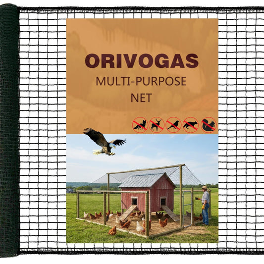 ORIVOGAS Heavy Duty Bird Netting for Chicken Coop, 19.5 x 19.5 ft 0.8”Mesh HDPE Chicken Netting for Hawks with Reinforced Edges, Durable & Reusable Poultry Netting for Garden Raised Beds & Fruit Trees