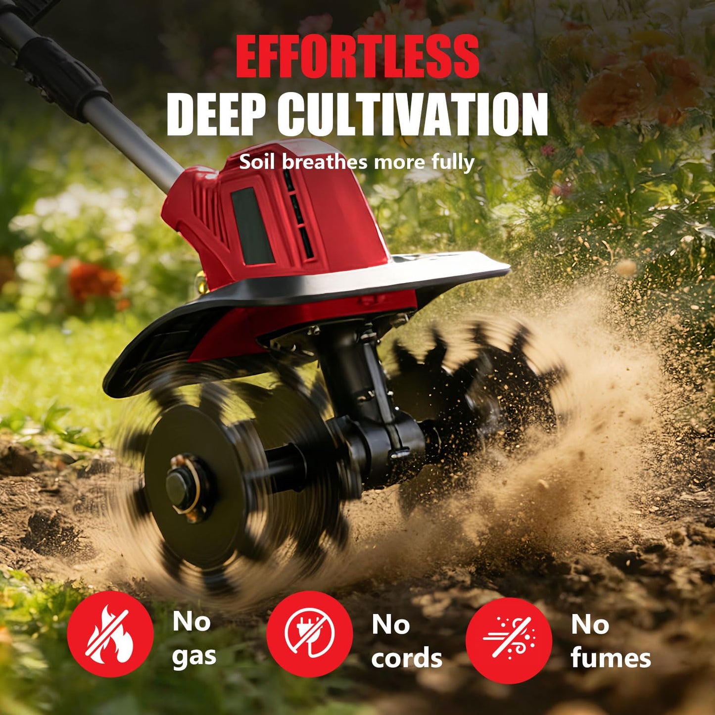 21V Electric Cordless Tiller Cultivator, 360RPM Garden Tiller with 2 x 4.0Ah Batteries Charger, 12In Tilling Width & 8In Depth Garden Rototiller for Lawn, Gardening, Soil Cultivation (RED-1)