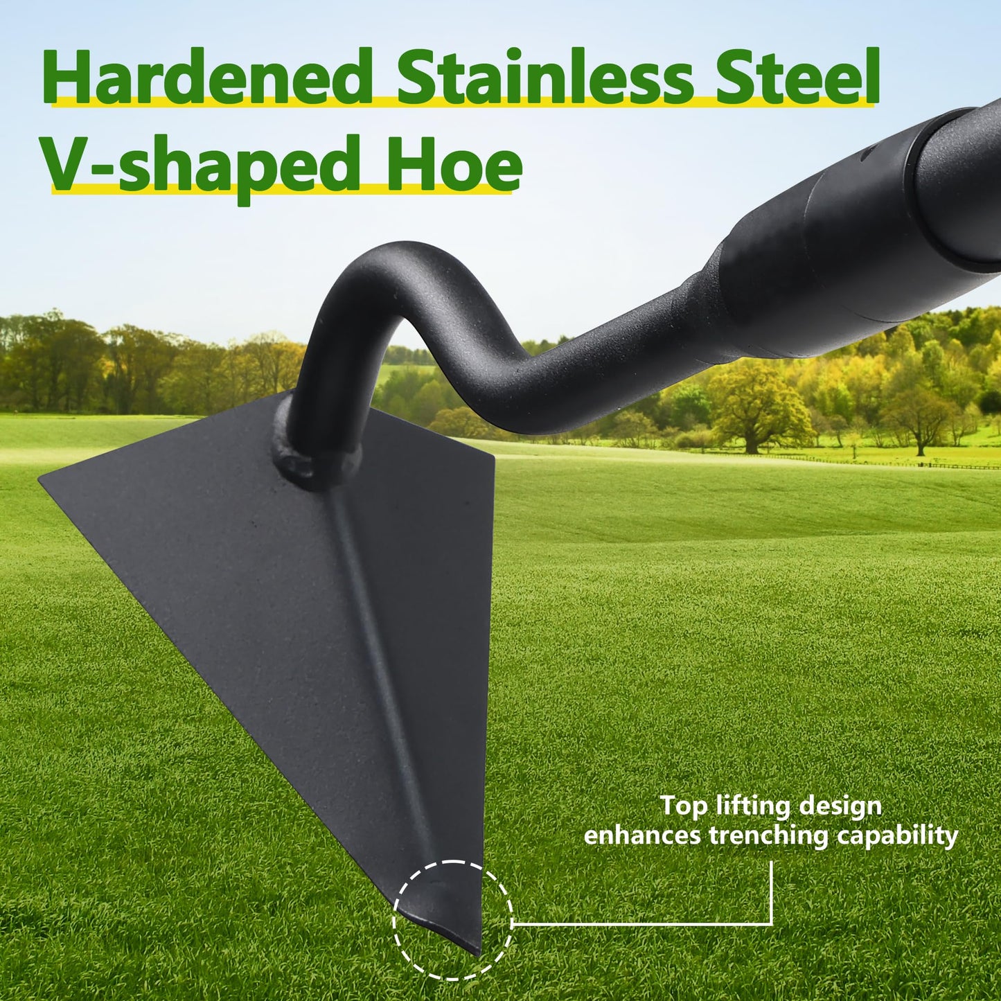 LLARGUEST Hoe Garden Tool, Triangle Garden Hoe for Digging Cutting Trenches Loosen Soil Heavy Duty Hand Weed Hoe Long Handle 59 Inch