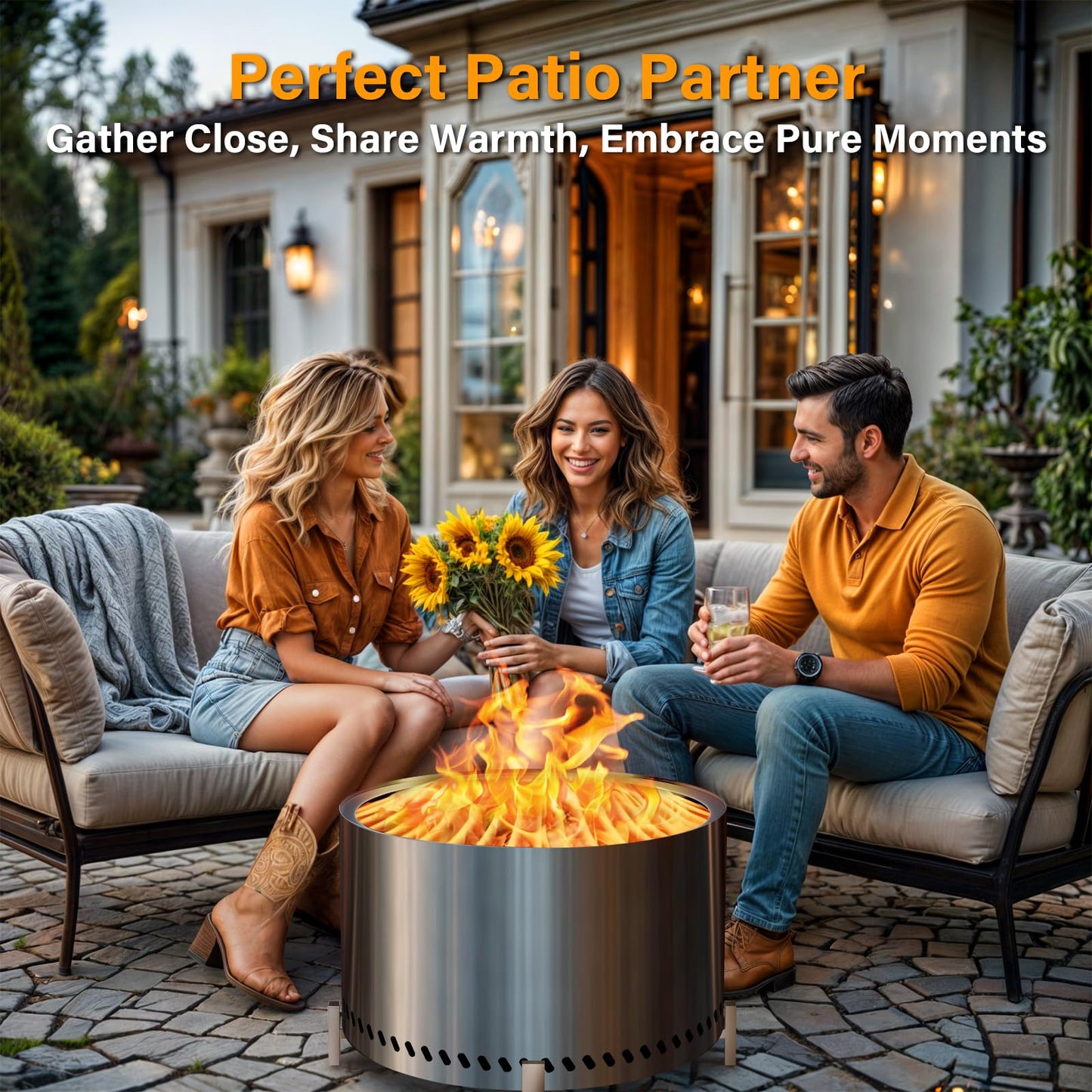 HGD 28 Inch Smokeless Firepit, Large Stainless Steel Fire Pit, Wood Burning Firepit for Patio Garden Picnic