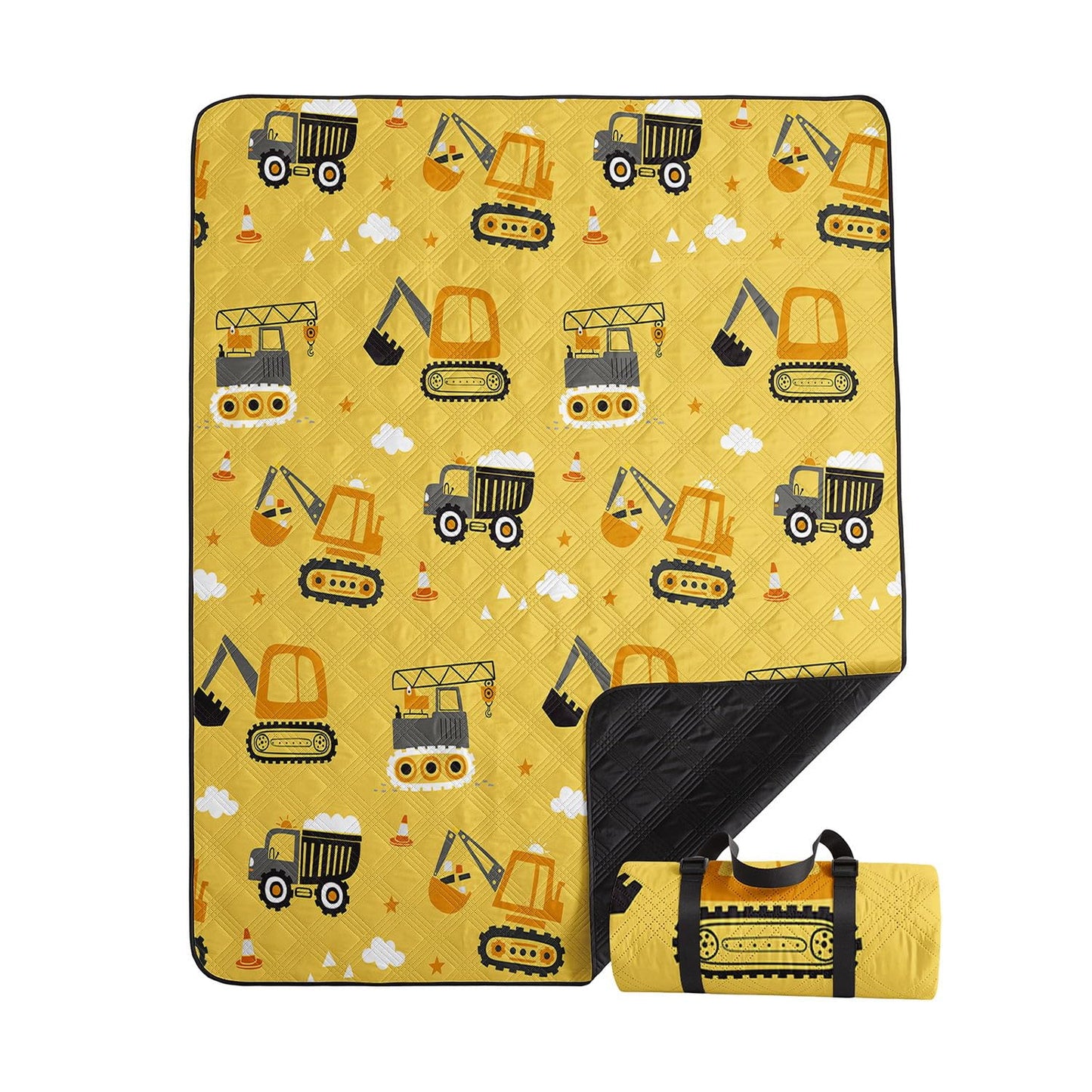 Smell Sunshine Outdoor Picnic Blanket,Portable Sandproof Waterproof Picnic Mat,Truck Excavator Tractor Printed Camping Beach Mat for Sand and Wet Grass Hiking (Excavator S)
