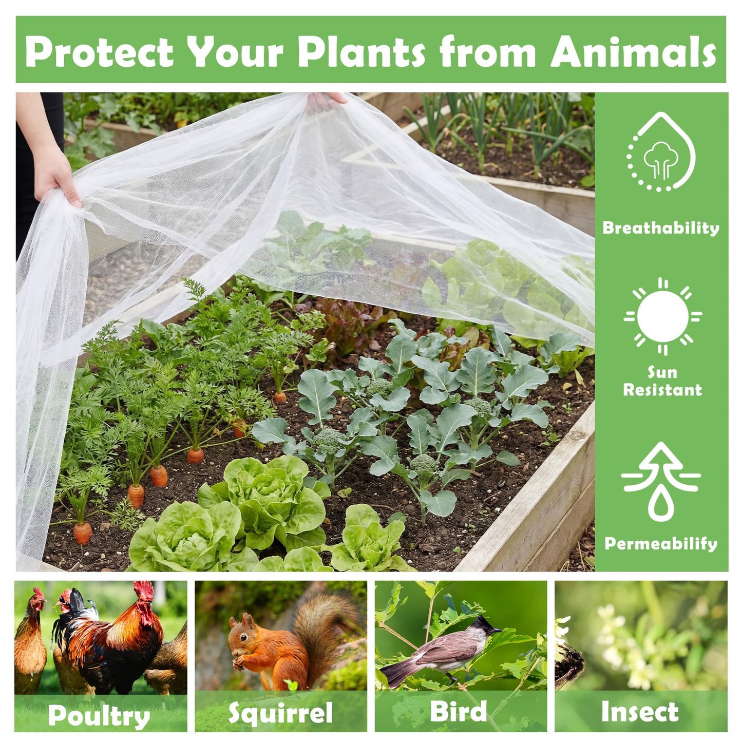 Yoojahow Garden Insect Netting for Raised Beds Extra Large Fruits Tree Netting Pest Barrier White Ultra Fine Mesh Row Bed Covers Net for Vegetable Fruit Protection from Insect Bird Animals(15X 33 ft)
