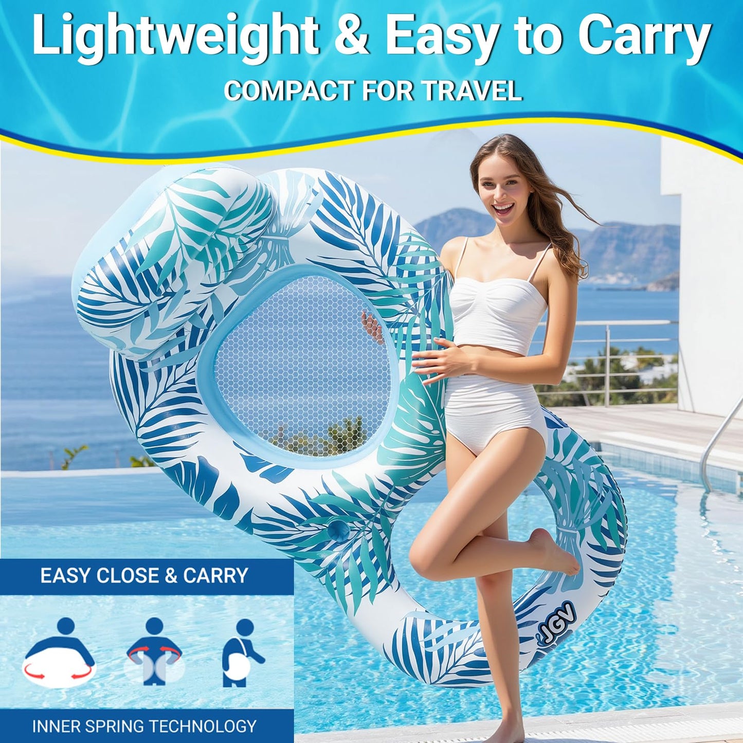 Pool Floats for Adults,Inflatable Chair Lounger Floaties with Drink Holder,Travel Pool Beach Lake Swim Inflatables Water Floating Rafts