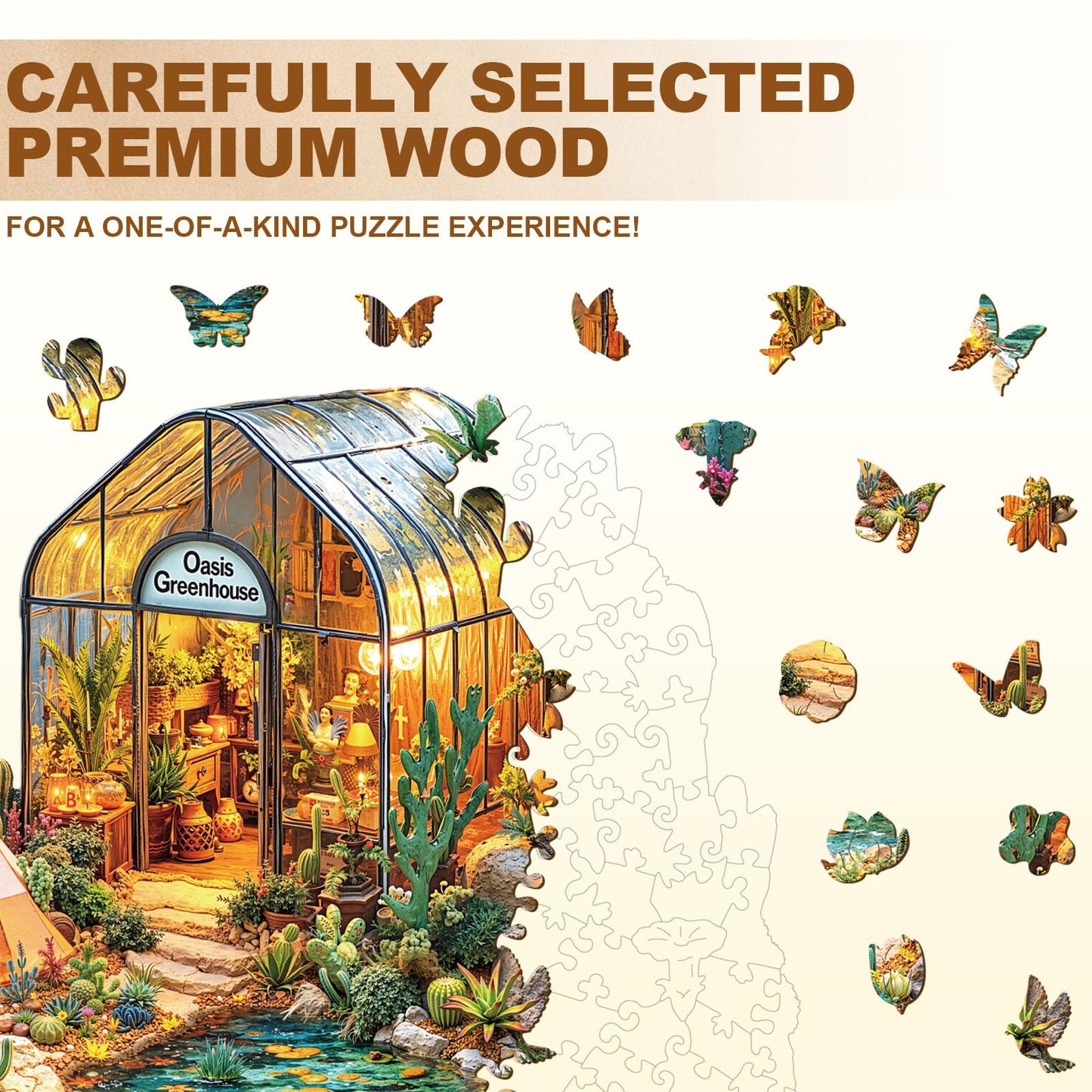 Wooden Puzzles for Adults, Oasis Greenhouse Wooden Jigsaw Puzzle, Wood Puzzles Adult, Unique Shape 3D Visual Flat Puzzle Home Decor Gifts for Puzzle Lovers & Friends (M-11.4 * 10.2 in-175pcs)