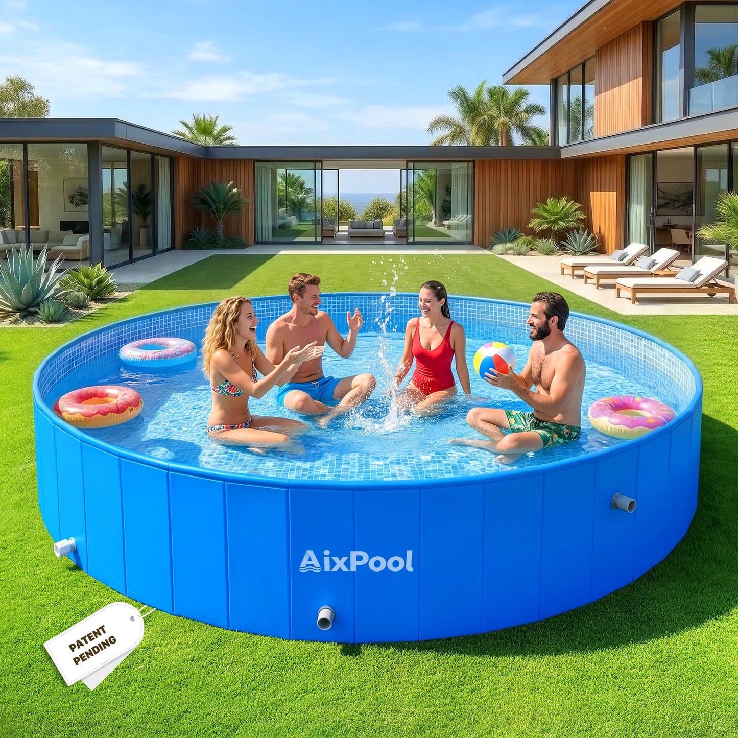 AixPool 2026 Large Foldable Pool,Non-Inflatable Pool for Adult,Foldable Swimming Pool,Plastic Kiddie Portable Pool,Collapsible Kid Pool for Backyard,Oversized Easy Setup Family Pool for Adult,7.5FT