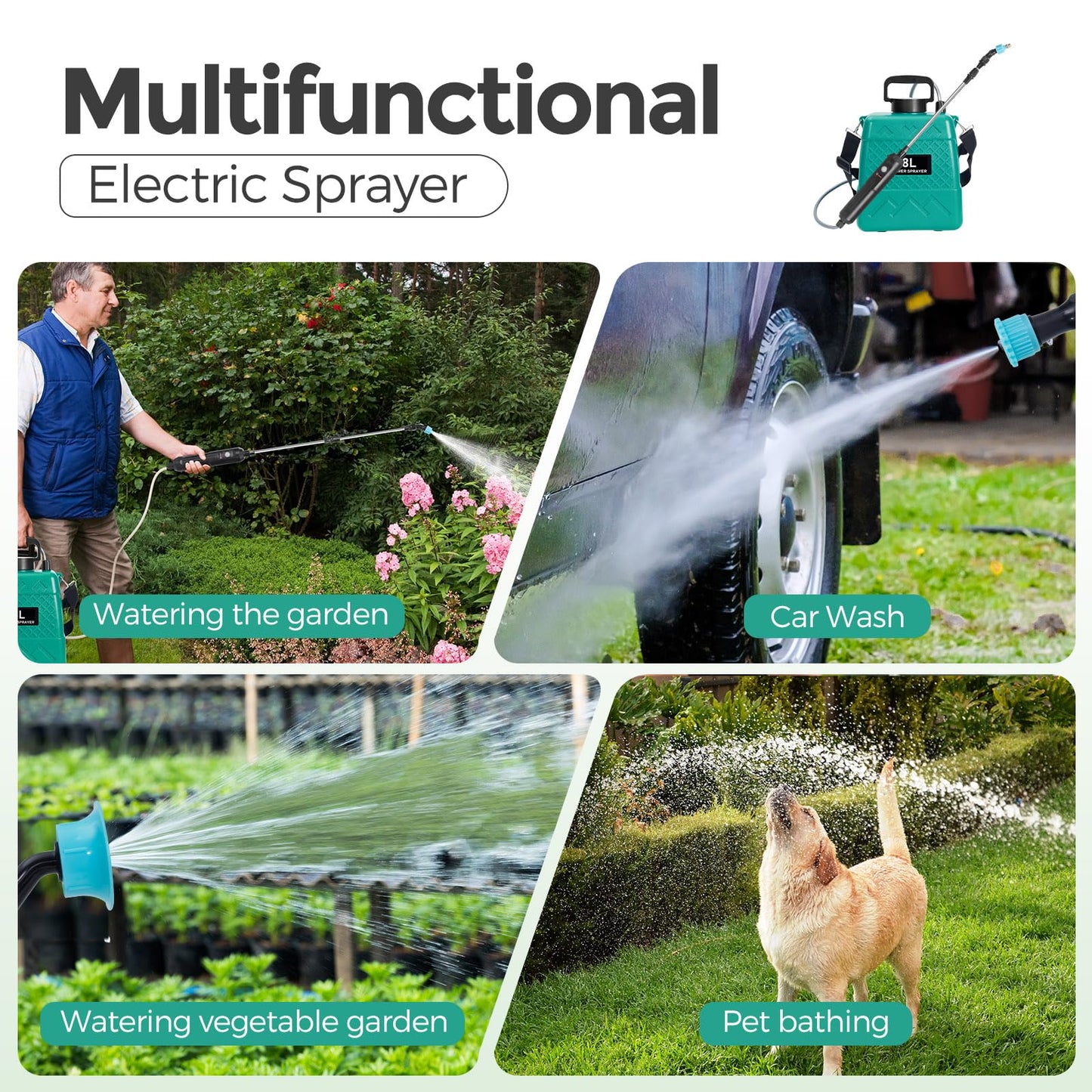 Garden Sprayer 2 Gallon,Battery Powered Sprayer with 5 Mist Nozzles,Telescopic Rod Electric Backpack Sprayers in Lawn & Garden