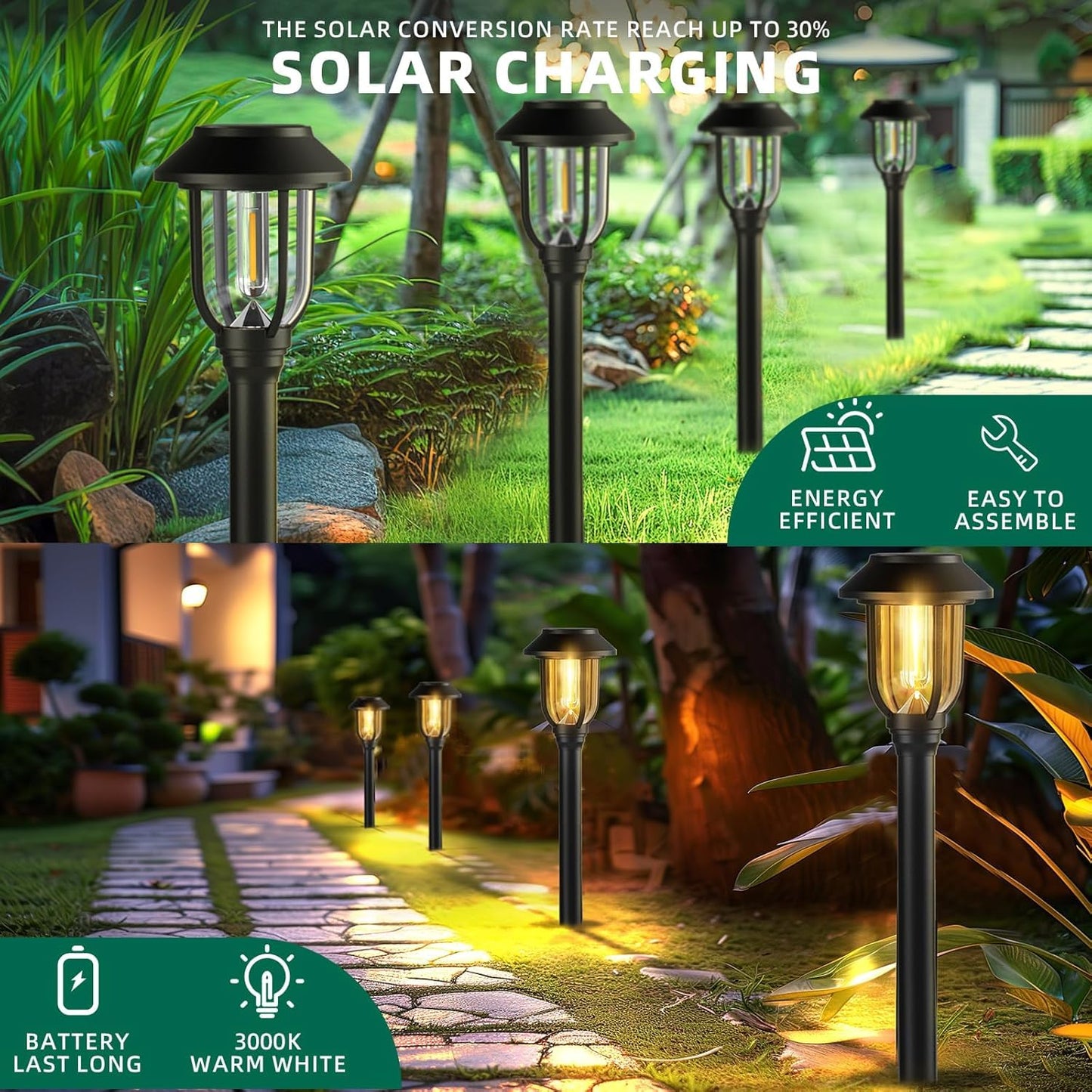 Solar Pathway Lights Outdoor 8 Pack, Warm White Solar Path Lights,Solar Lights Outdoor Waterproof Decorative Landscape Path Lights Auto On/Off, Solar Garden Lights for Yard Walkway Driveway Patio