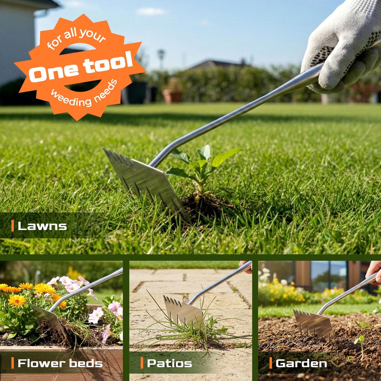 LOOHOI Weed Puller Tool, Manual Weeder with Deep Root Removal, Heavy Duty 304 Stainless Steel Weed Remover for Garden, Faster Than Step Weeders