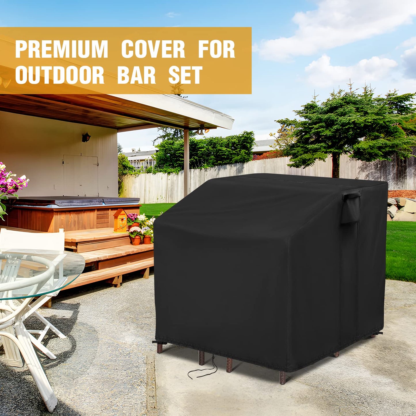 Guisong 41 Inch Waterproof Outdoor Bar Set Cover 41"x38"x40", Heavy Duty Wicker 5 Piece Patio Furniture Set Cover ,Balcony Bar Set with Stools Covers