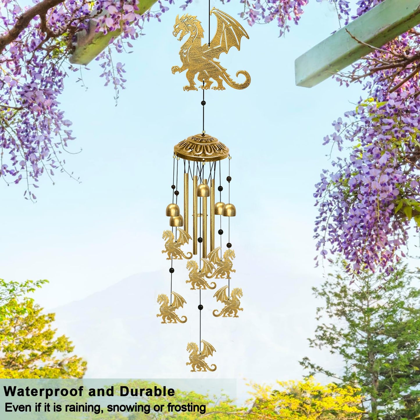 Dragon Wind Chimes for Outside - Indoors Metal Windchime S Hook Inspirational Wall Patio Garden Porch Yard Art Party Home Decor, Unique Housewarming Memorial Festival Gifts for Men/Women/Dad/Grandpa
