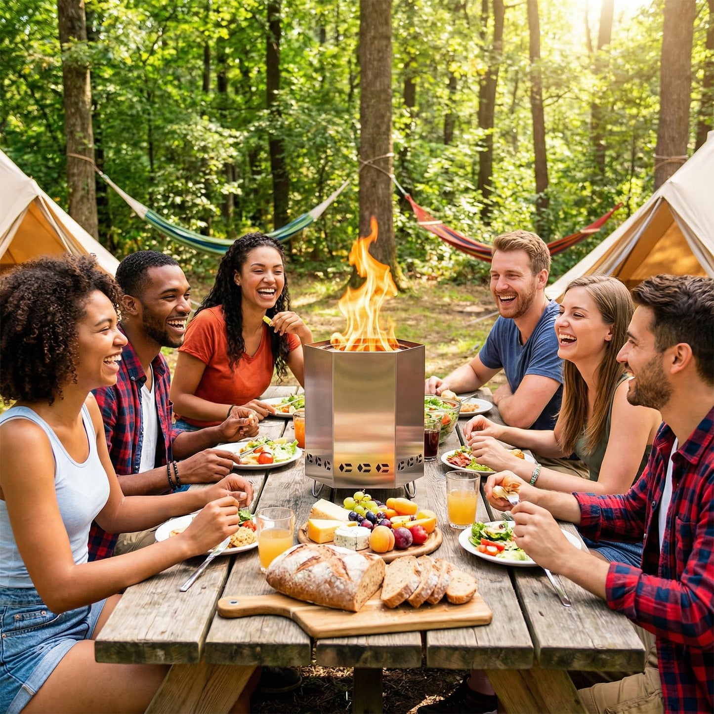 Tabletop Fire Pit, 8.0 x 5.5 in Smokeless Fire Pit with Stand,Small Portable Burning Table Top Firepit Fueled by Wood & Pellet,Low Smoke Camping Stove for Outdoor Patio & Indoor with Carry Bag