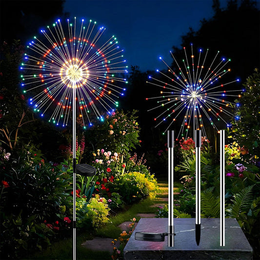 colcutee 2 Pack Solar Firework Lights Outdoor, Adjustable 32" to 51" Extra Tall, 200 LED Stainless Steel 3-Section Pole, 8 Modes Waterproof Starburst Garden Lights for Yard Pathway Walkway Decor