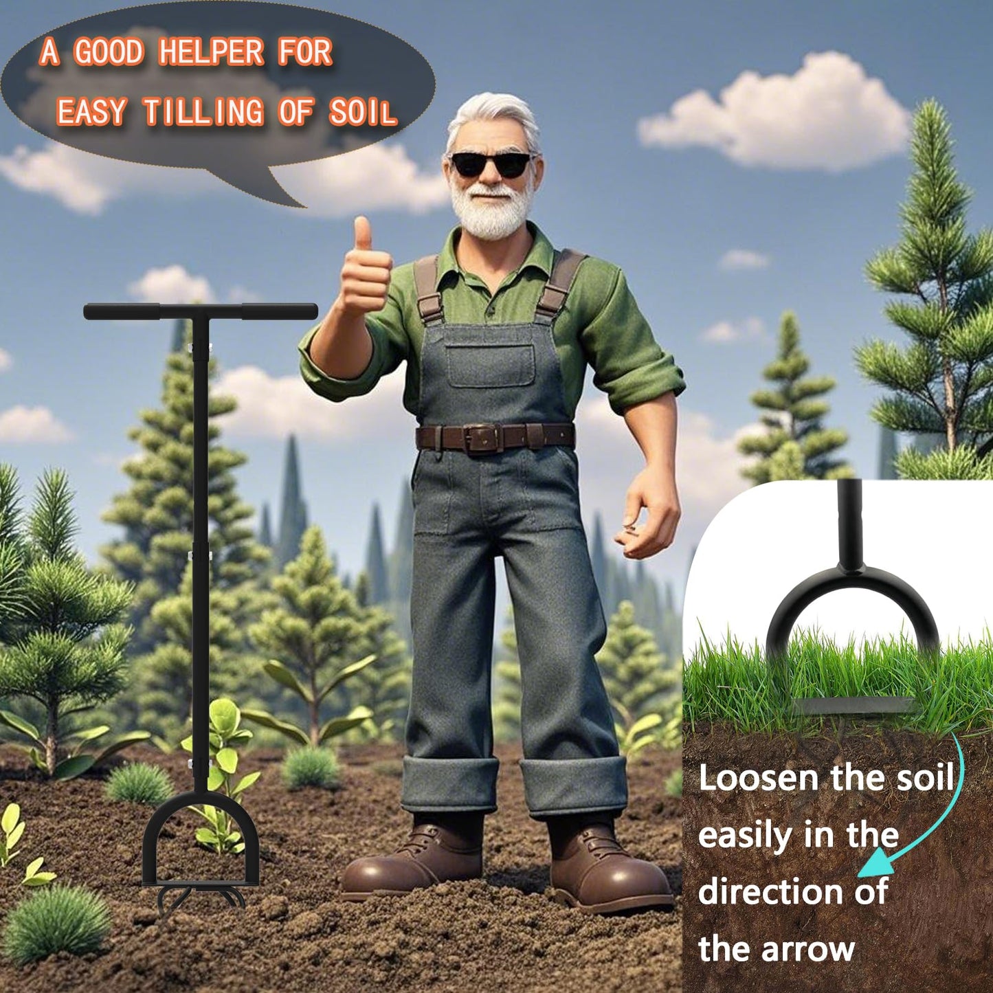 Hand Tiller Garden Claw, 4-Tine Twist Tiller Cultivator for Soil Loosening, Lawn Aeration, and Garden Bed Preparation - Durable, Adjustable, and Easy to Use Garden Tool