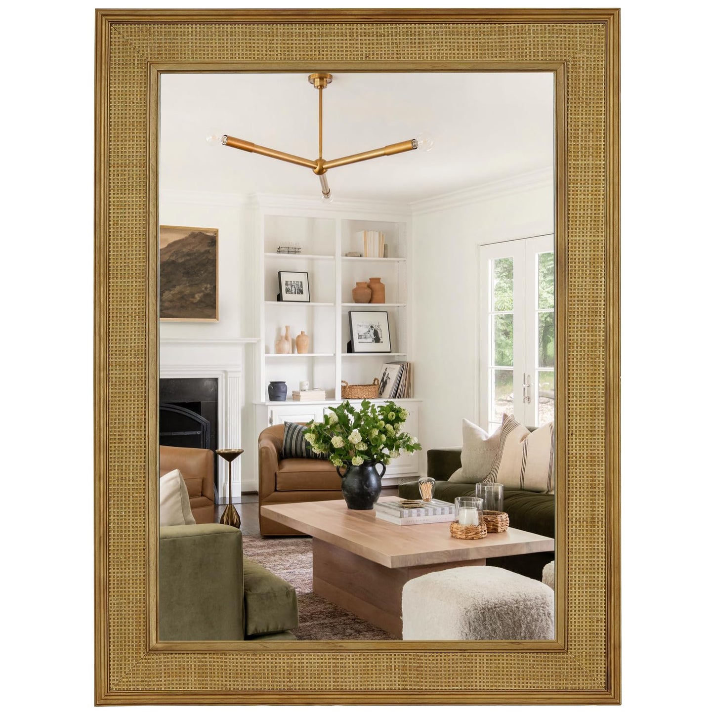 WallBeyond Rattan Wall Mirror Rectangle, 24 X 32 inch Rattan Mirror with Wooden Framed for Wall Decor Bathroom, Living Room, Entryway, Farmhouse, Bedroom