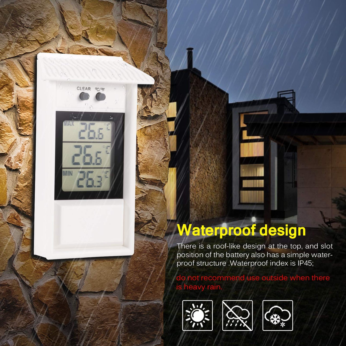 Houkiper Min Max Thermometer - Digital Greenhouse Thermometer with Hole Hook for Recording High Low Temperatures