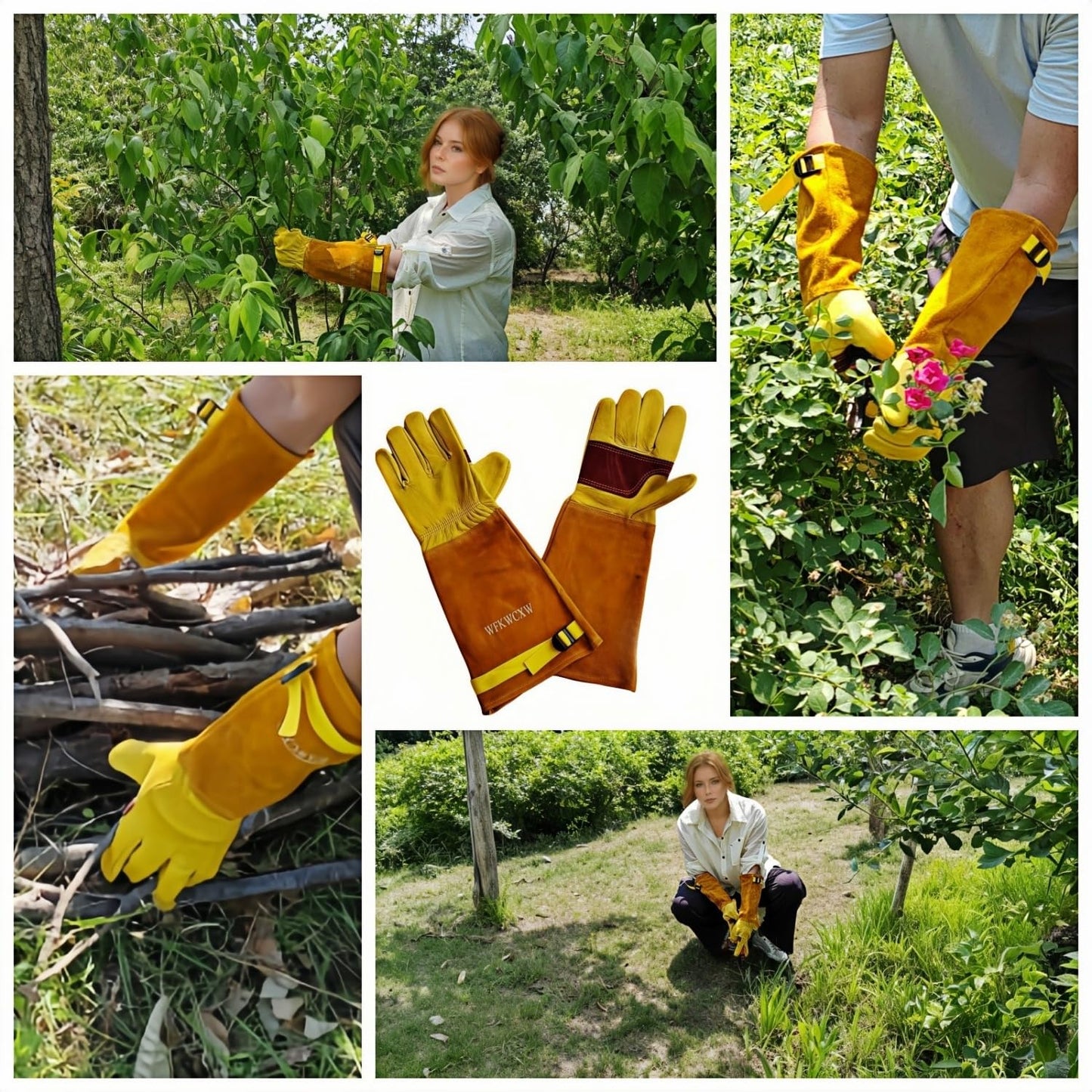 wfkwcxw Heavy Duty Cowhide Gardening Gloves-Thorn Proof & Adjustable-Perfect for Cactus,Roses,Weeding,Snake Handling&Poison Ivy Protection,Yellow, Small