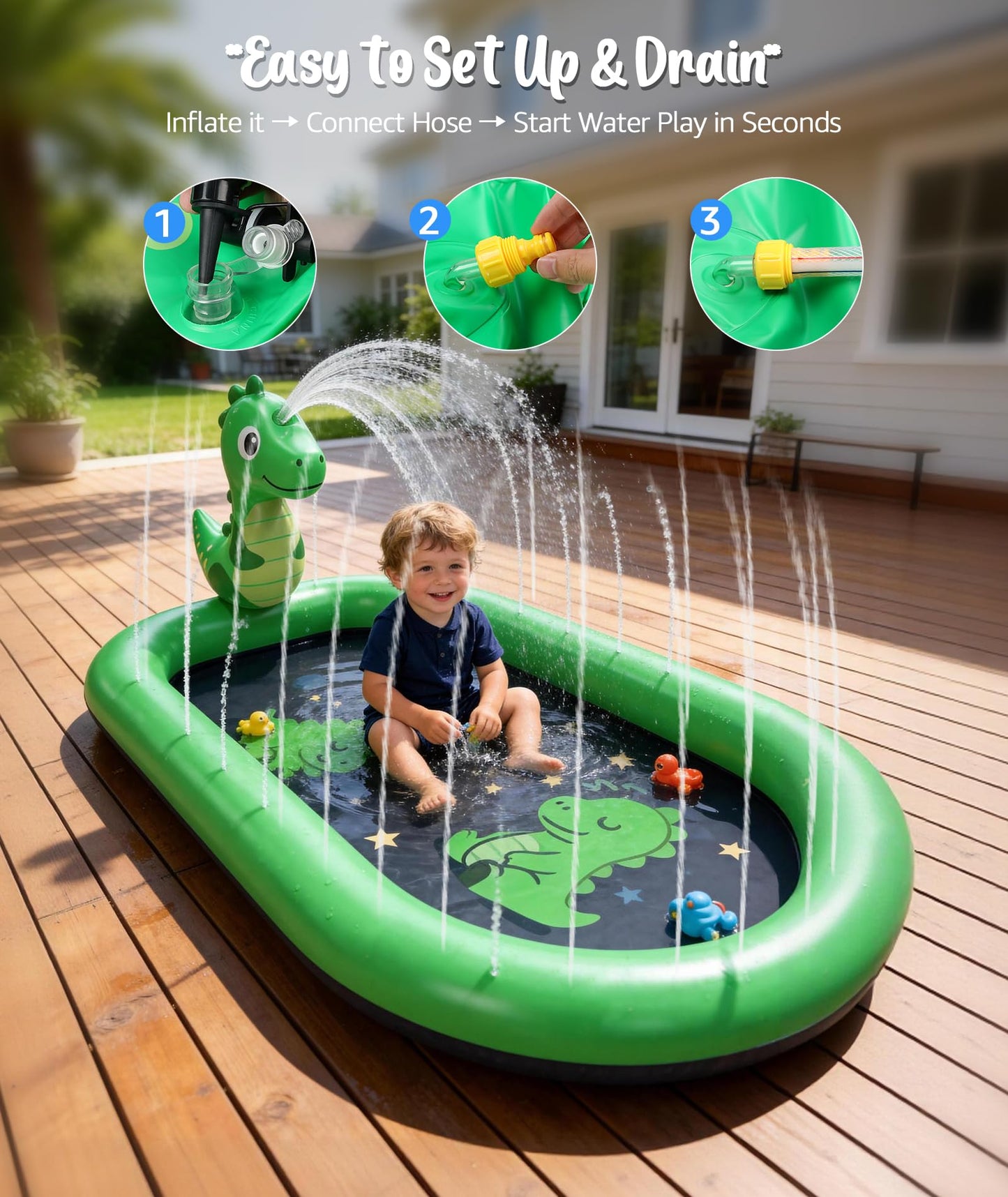 Thrillza Splash Pads for Toddlers, Dinosaur Baby Pool & Water Mat for Babies, Inflatable Splash Pad Water Toys Outdoor Kids Pool for Toddlers, Outside Toys for 1 Year Old Boy Birthday Gifts